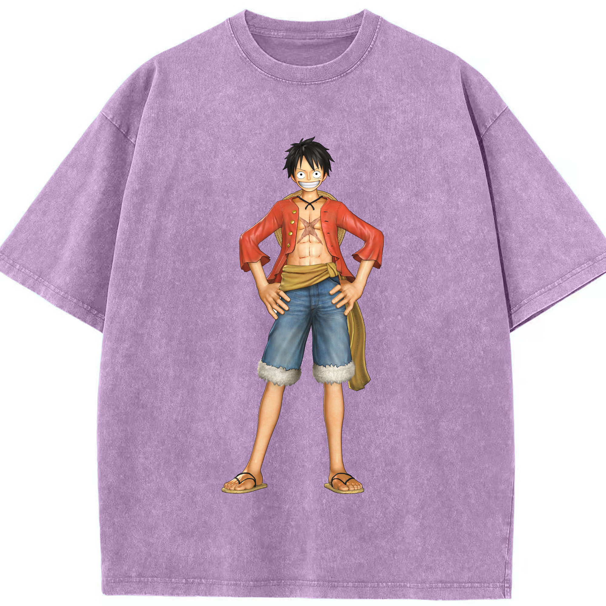 ワンピース モンキー・D・ルフィ ONE PIECE Monkey D. Luffy 綿100% ヴィンテージ風 半袖Tシャツ（フロントプリント）