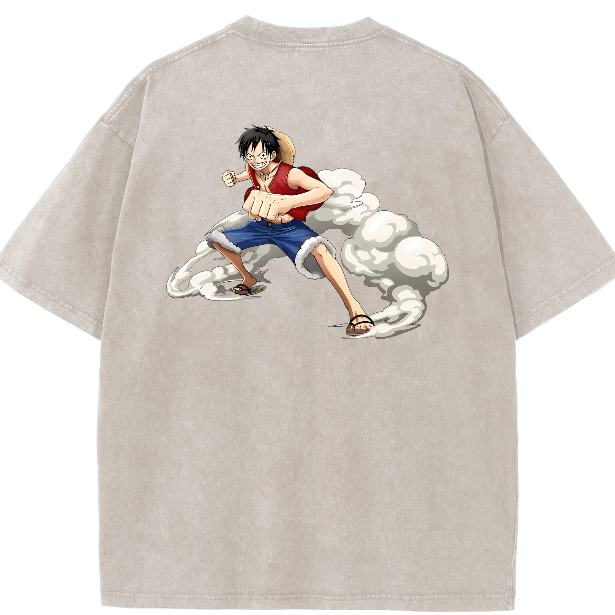 ワンピース モンキー・D・ルフィ ONE PIECE Monkey D. Luffy 綿100% ヴィンテージ風 半袖Tシャツ（背面プリント）