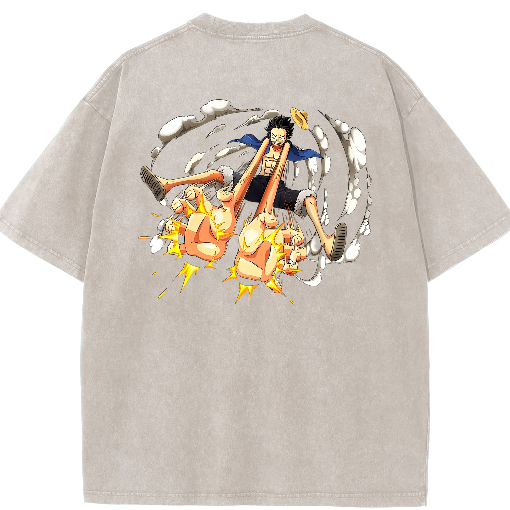 ワンピース モンキー・D・ルフィ ONE PIECE Monkey D. Luffy 綿100% ヴィンテージ風 半袖Tシャツ（背面プリント）