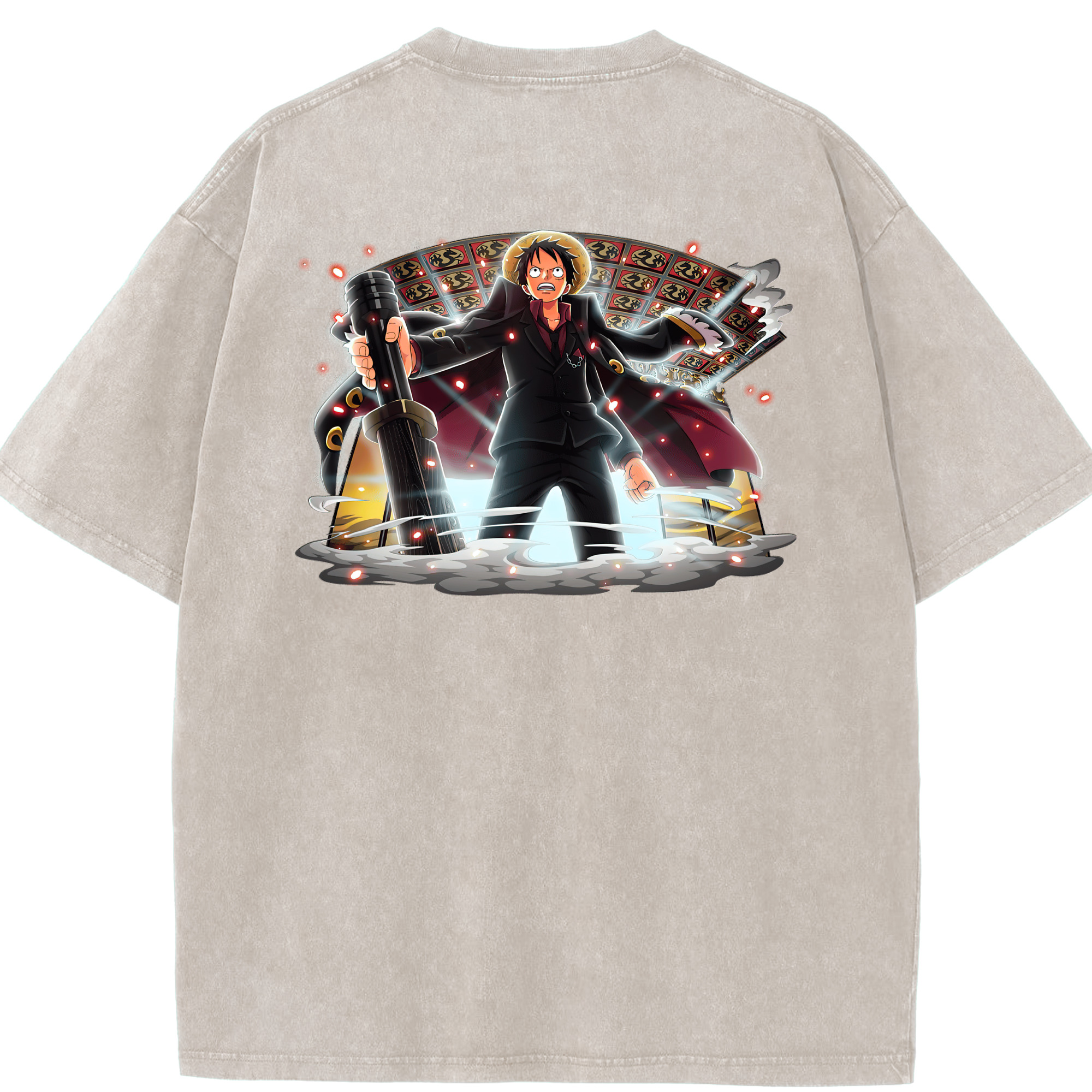ワンピース モンキー・D・ルフィ ONE PIECE Monkey D. Luffy 綿100% ヴィンテージ風 半袖Tシャツ（背面プリント）