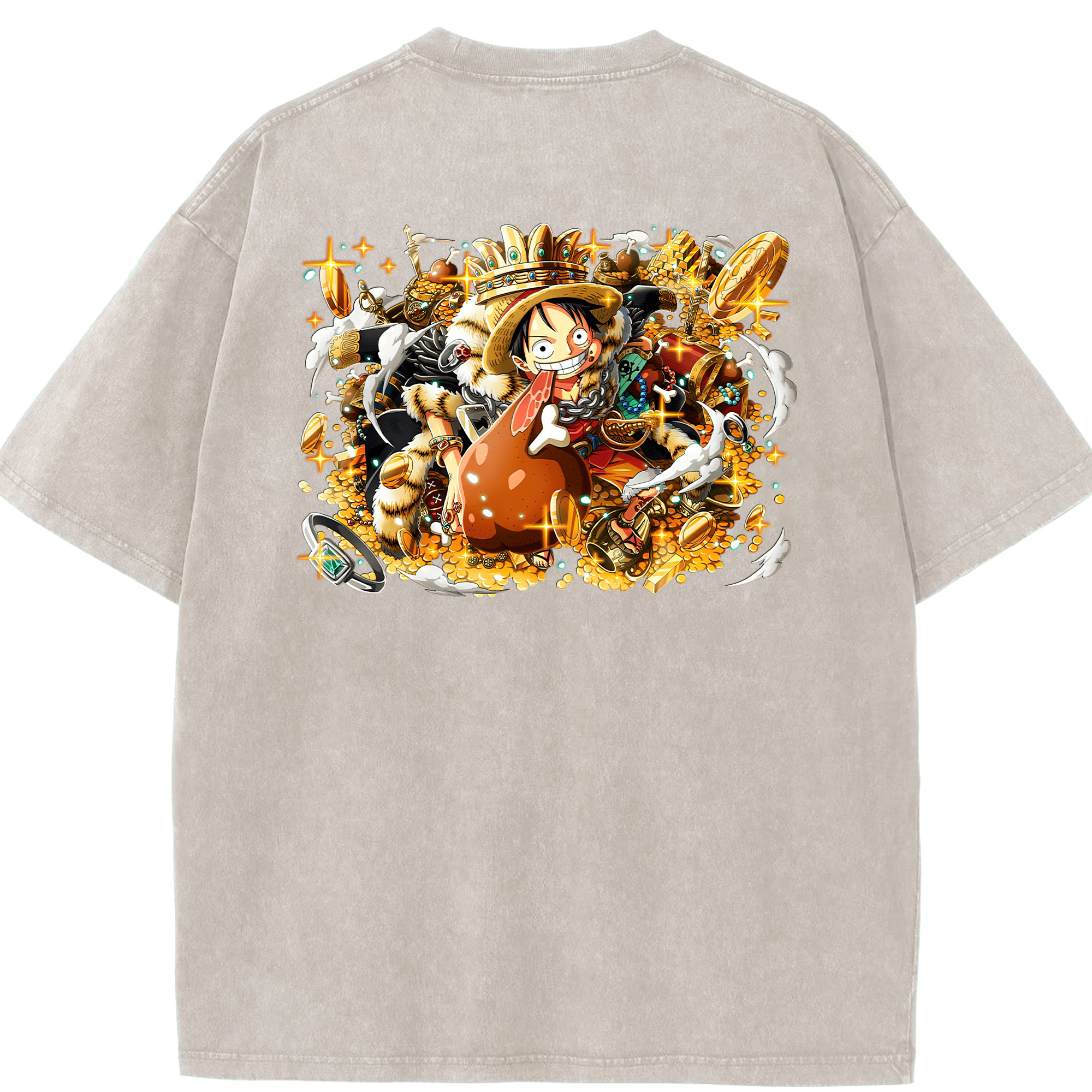 ワンピース モンキー・D・ルフィ ONE PIECE Monkey D. Luffy 綿100% ヴィンテージ風 半袖Tシャツ（背面プリント）