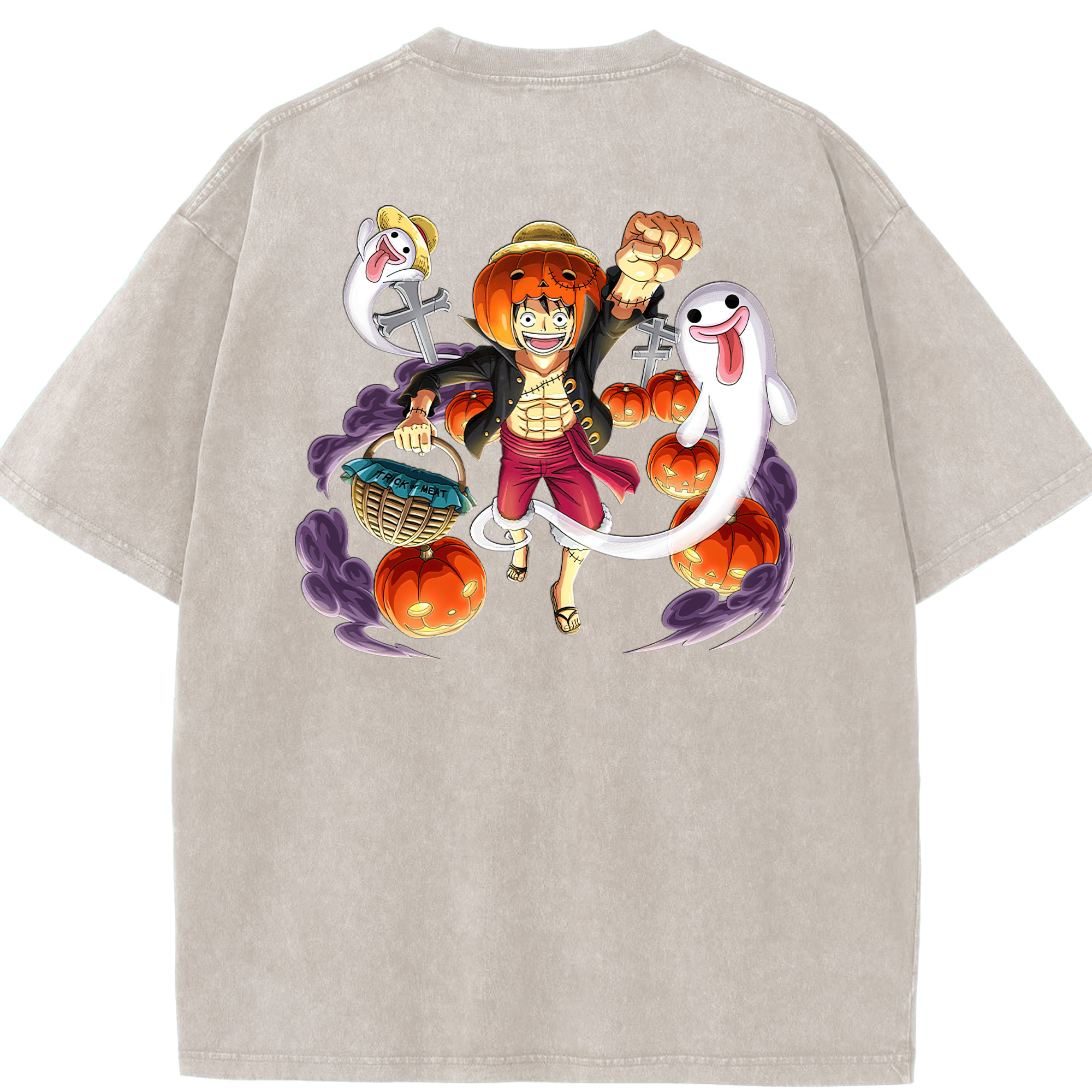 ワンピース モンキー・D・ルフィ ONE PIECE Monkey D. Luffy 綿100% ヴィンテージ風 半袖Tシャツ（背面プリント）