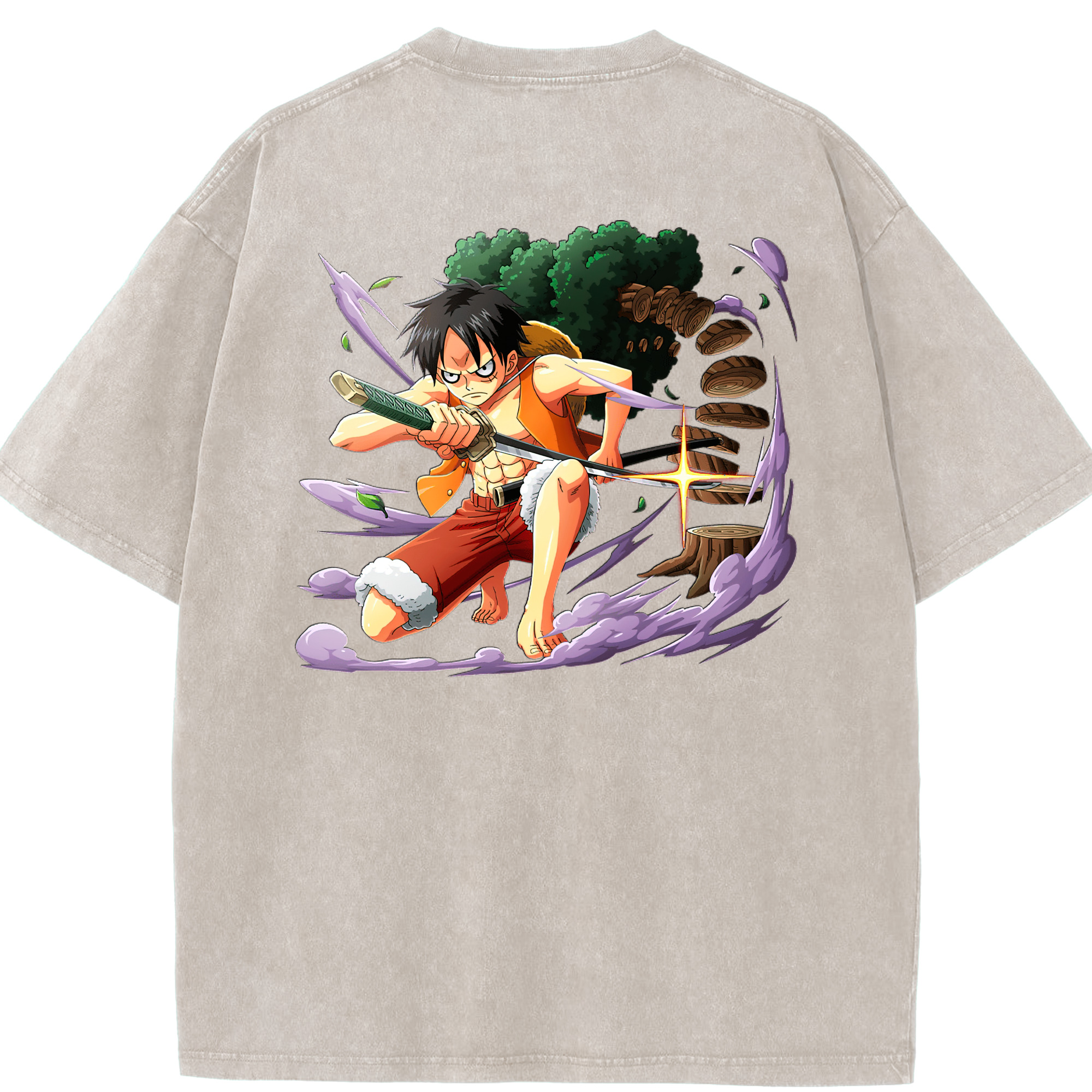 ワンピース モンキー・D・ルフィ ONE PIECE Monkey D. Luffy 綿100% ヴィンテージ風 半袖Tシャツ（背面プリント）