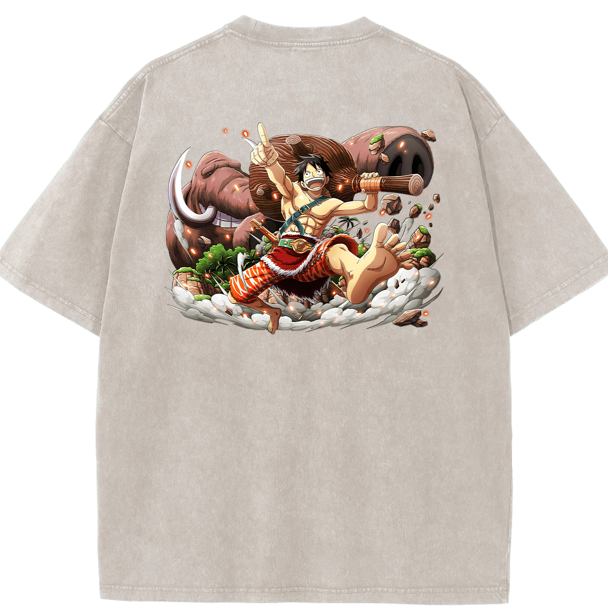 ワンピース モンキー・D・ルフィ ONE PIECE Monkey D. Luffy 綿100% ヴィンテージ風 半袖Tシャツ（背面プリント）
