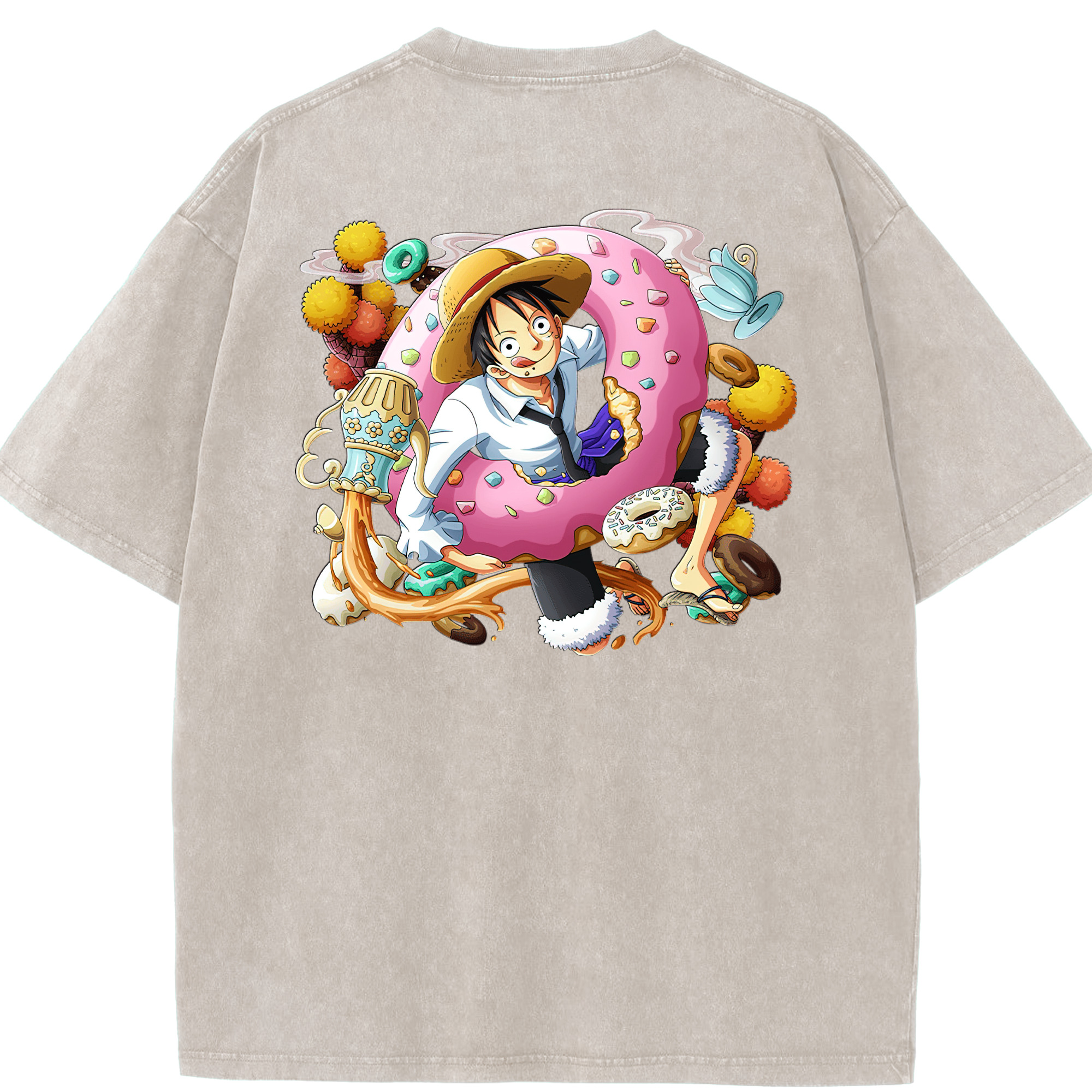 ワンピース モンキー・D・ルフィ ONE PIECE Monkey D. Luffy 綿100% ヴィンテージ風 半袖Tシャツ（背面プリント）