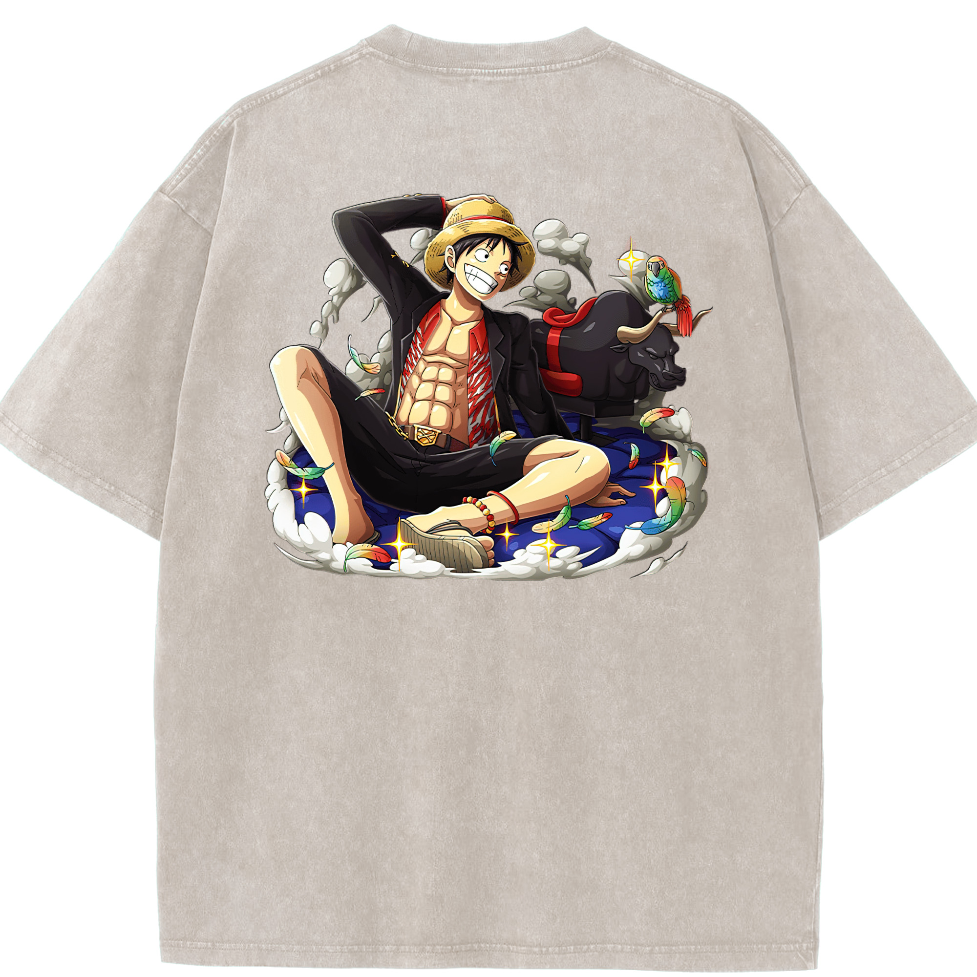 ワンピース モンキー・D・ルフィ ONE PIECE Monkey D. Luffy 綿100% ヴィンテージ風 半袖Tシャツ（背面プリント）
