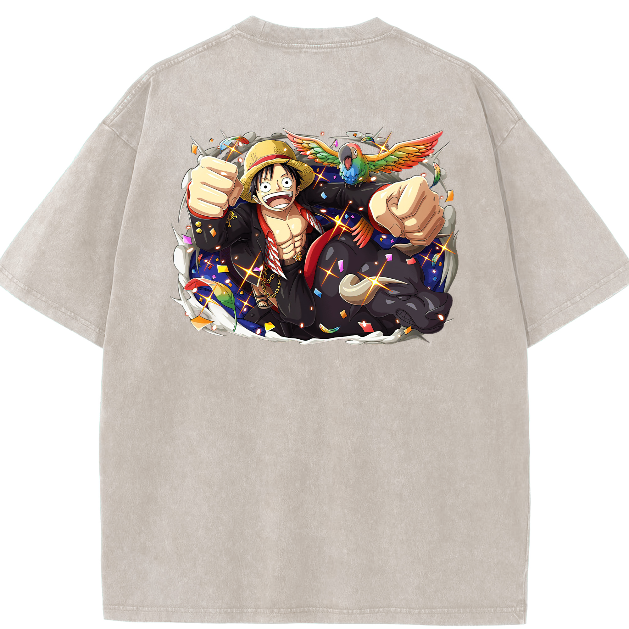 ワンピース モンキー・D・ルフィ ONE PIECE Monkey D. Luffy 綿100% ヴィンテージ風 半袖Tシャツ（背面プリント）
