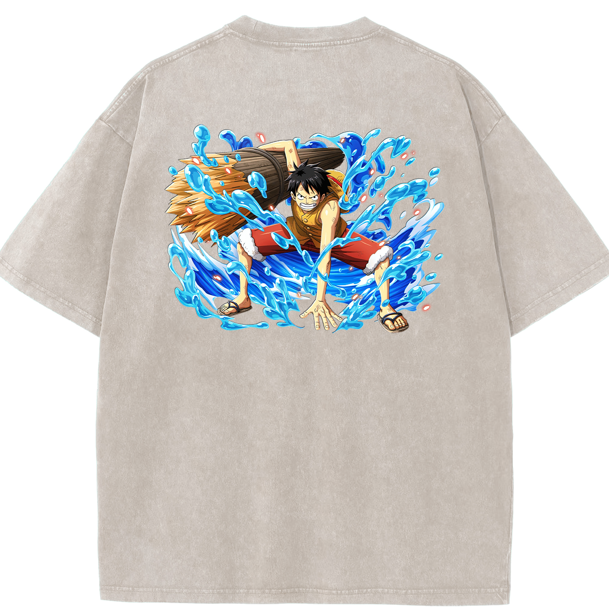 ワンピース モンキー・D・ルフィ ONE PIECE Monkey D. Luffy 綿100% ヴィンテージ風 半袖Tシャツ（背面プリント）