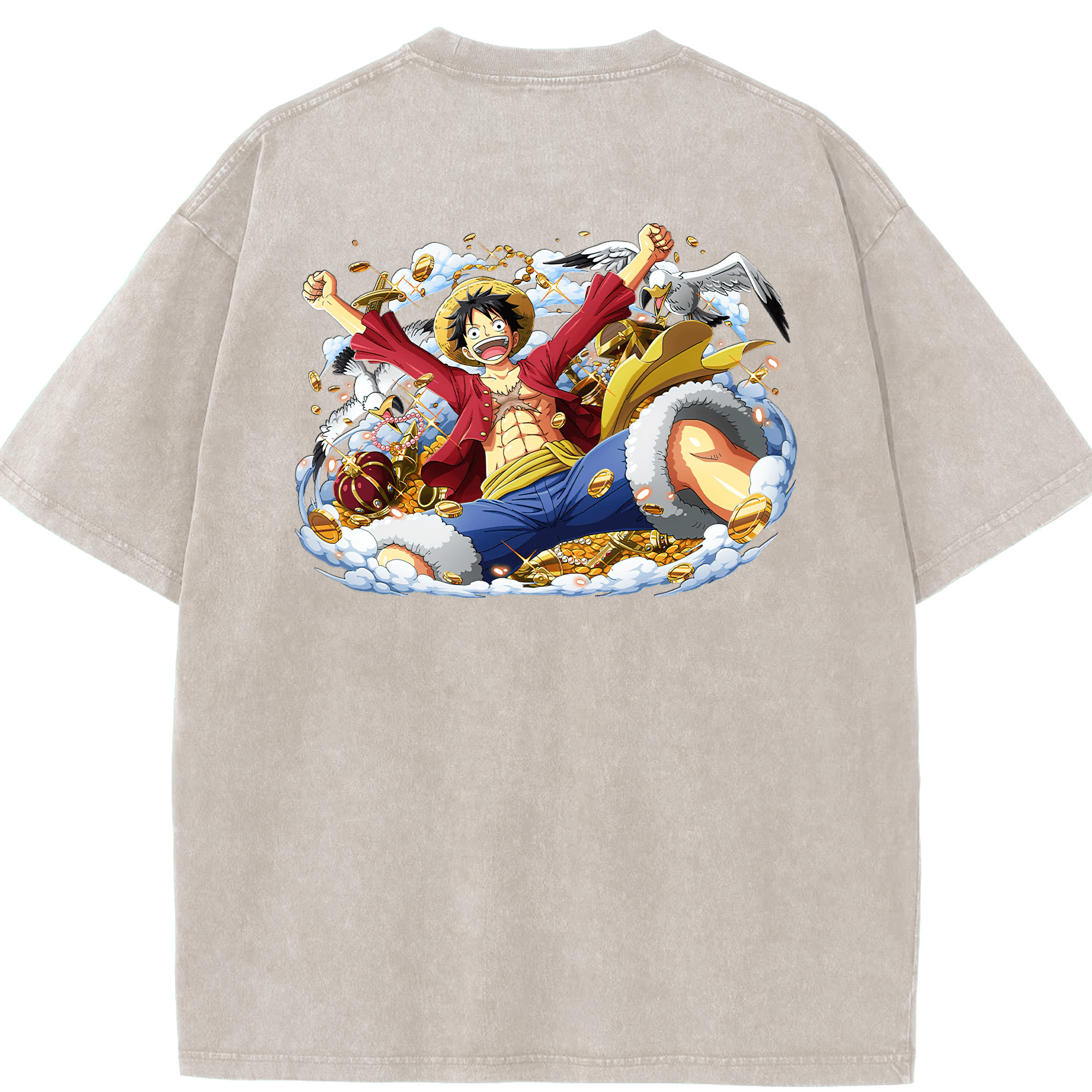 ワンピース モンキー・D・ルフィ ONE PIECE Monkey D. Luffy 綿100% ヴィンテージ風 半袖Tシャツ（背面プリント）