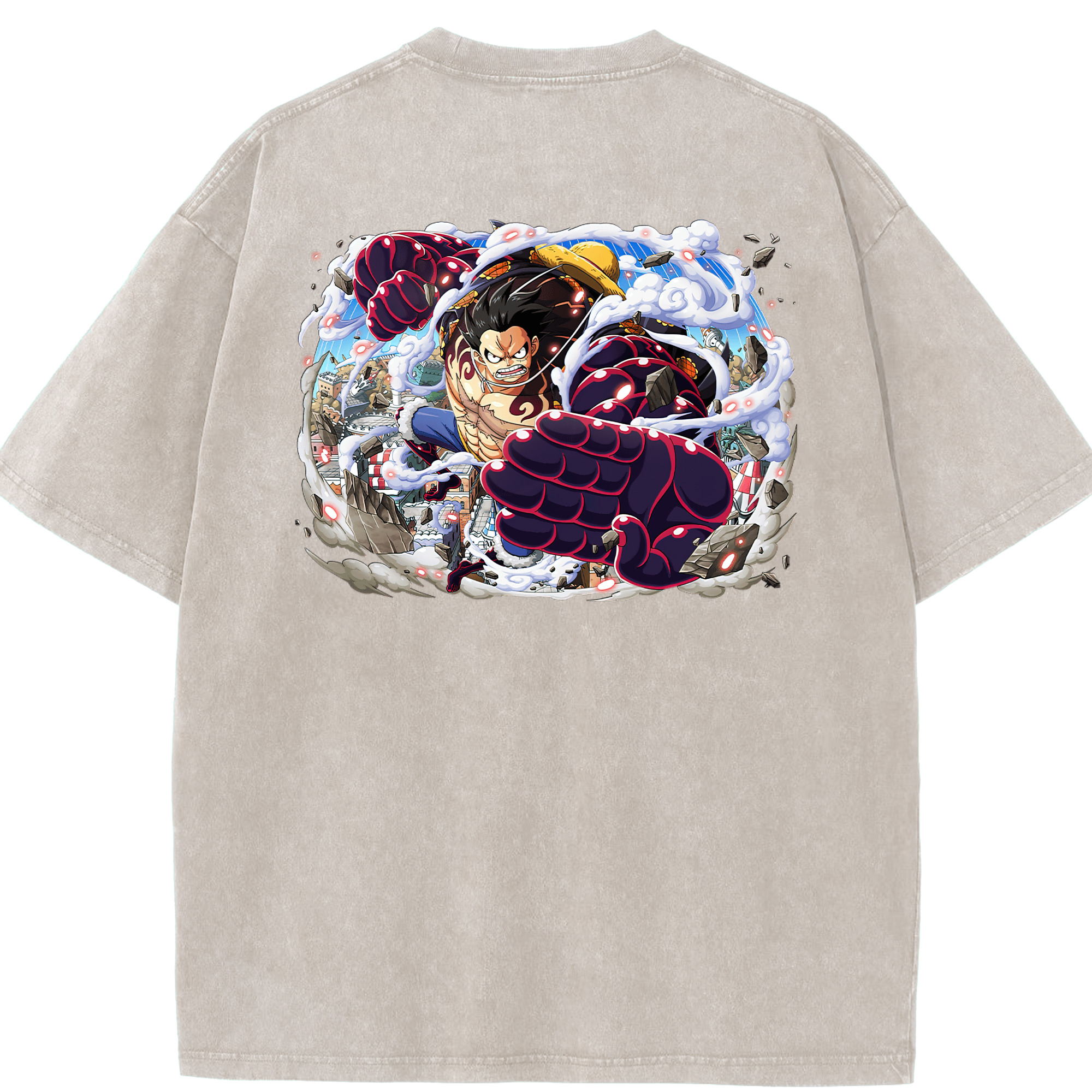ワンピース モンキー・D・ルフィ ONE PIECE Monkey D. Luffy 綿100% ヴィンテージ風 半袖Tシャツ（背面プリント）