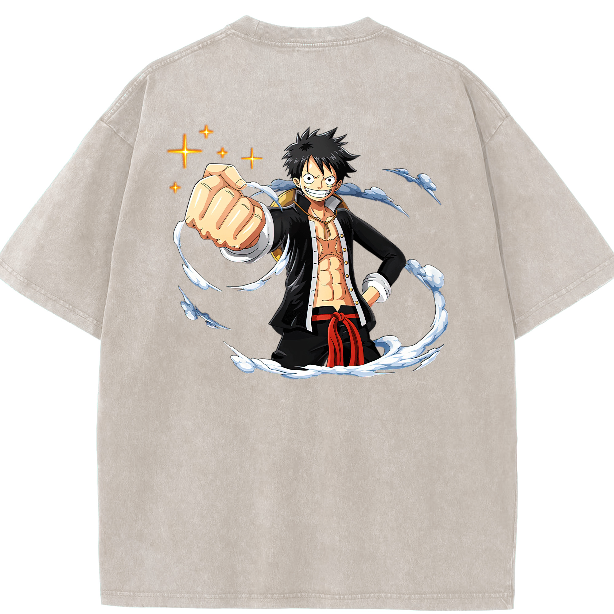 ワンピース モンキー・D・ルフィ ONE PIECE Monkey D. Luffy 綿100% ヴィンテージ風 半袖Tシャツ（背面プリント）