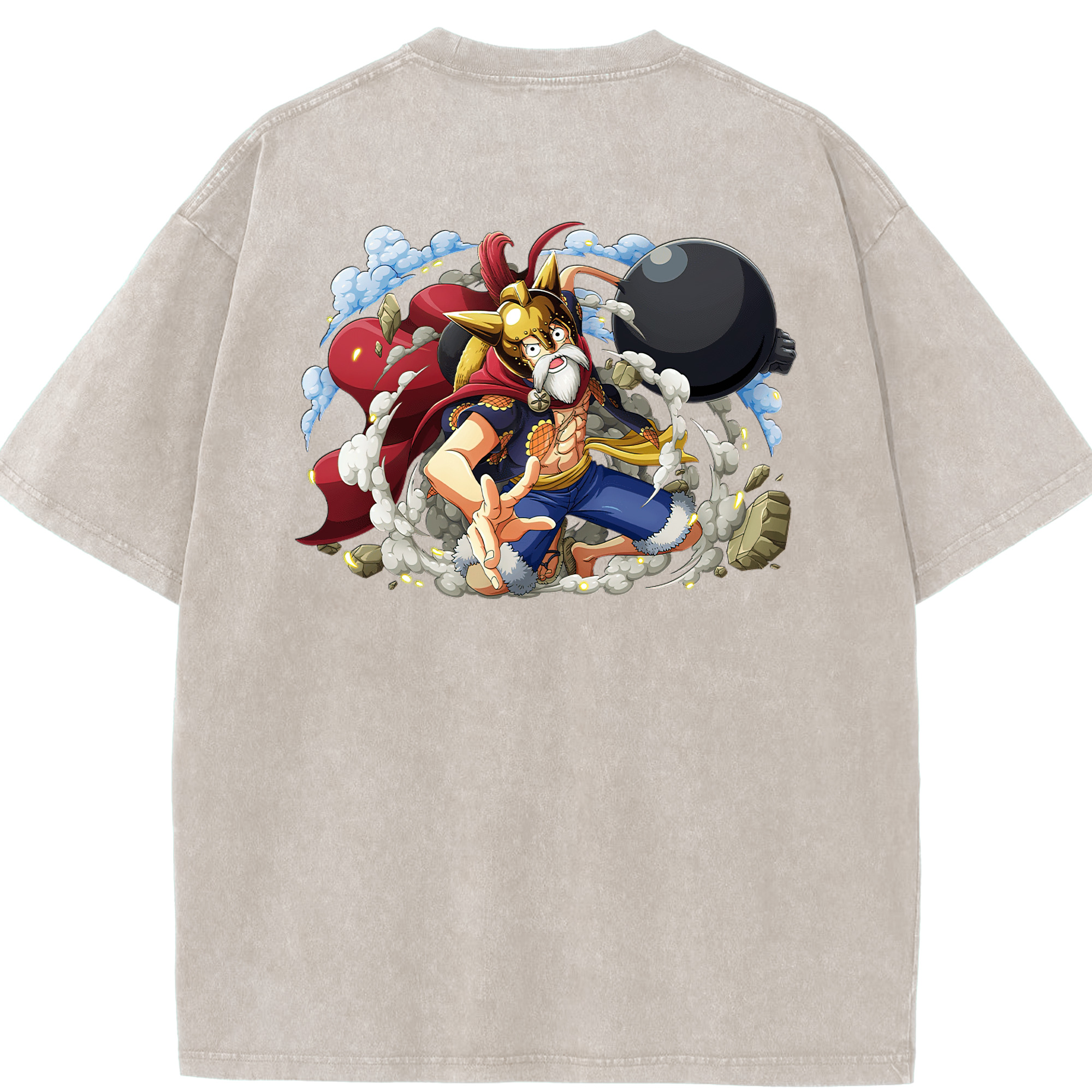 ワンピース モンキー・D・ルフィ ONE PIECE Monkey D. Luffy 綿100% ヴィンテージ風 半袖Tシャツ（背面プリント）