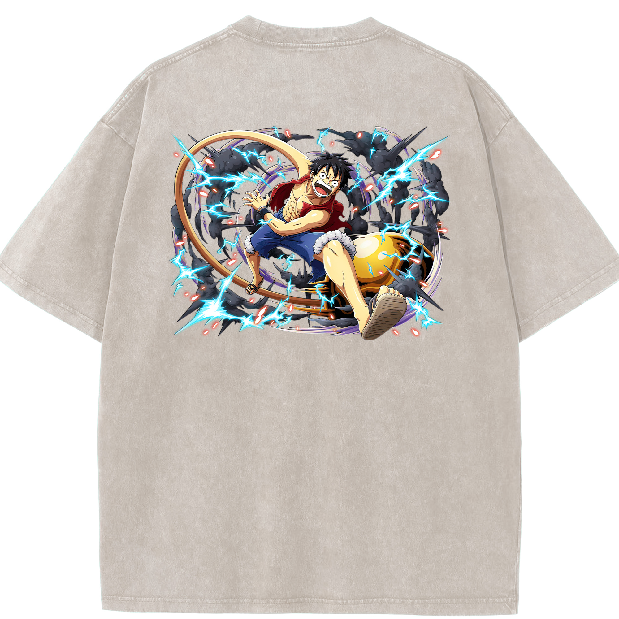 ワンピース モンキー・D・ルフィ ONE PIECE Monkey D. Luffy 綿100% ヴィンテージ風 半袖Tシャツ（背面プリント）