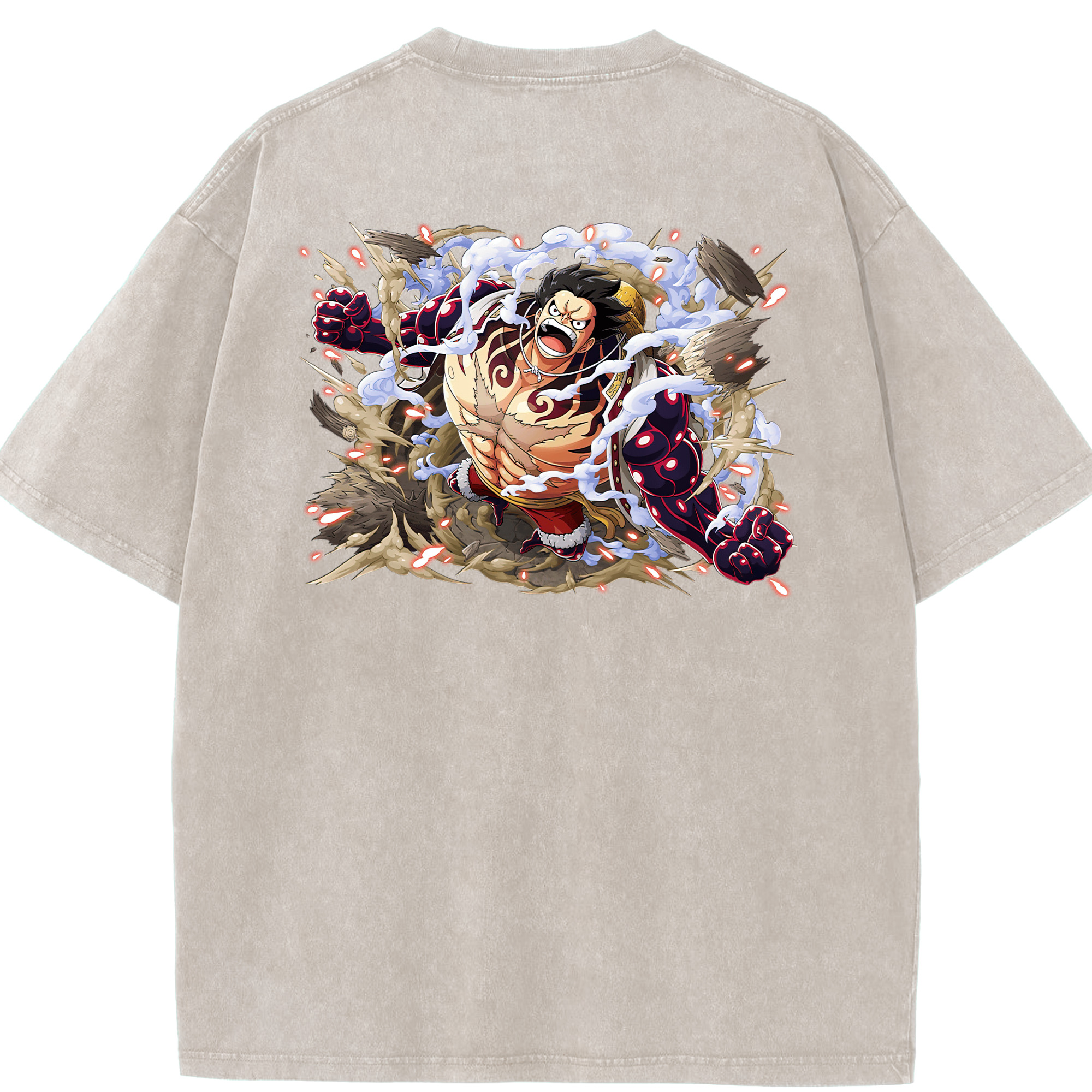 ワンピース モンキー・D・ルフィ ONE PIECE Monkey D. Luffy 綿100% ヴィンテージ風 半袖Tシャツ（背面プリント）