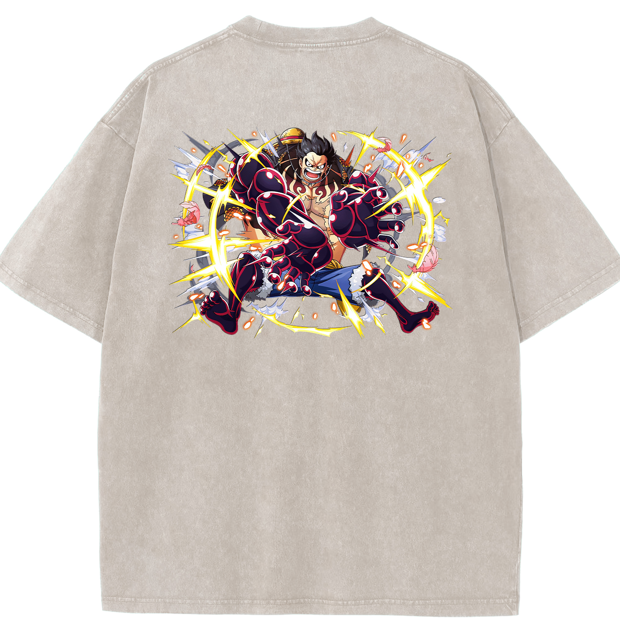 ワンピース モンキー・D・ルフィ ONE PIECE Monkey D. Luffy 綿100% ヴィンテージ風 半袖Tシャツ（背面プリント）