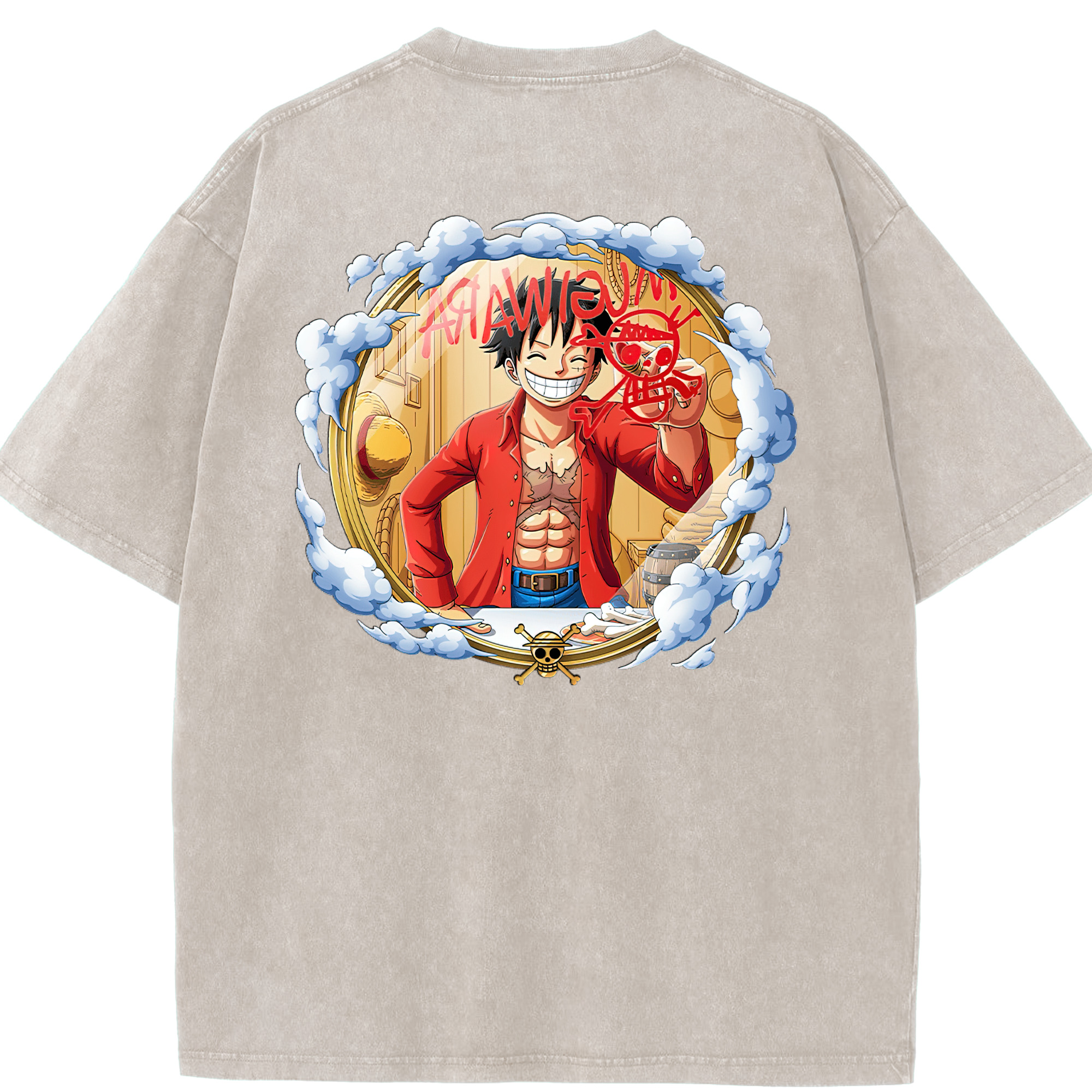 ワンピース モンキー・D・ルフィ ONE PIECE Monkey D. Luffy 綿100% ヴィンテージ風 半袖Tシャツ（背面プリント）