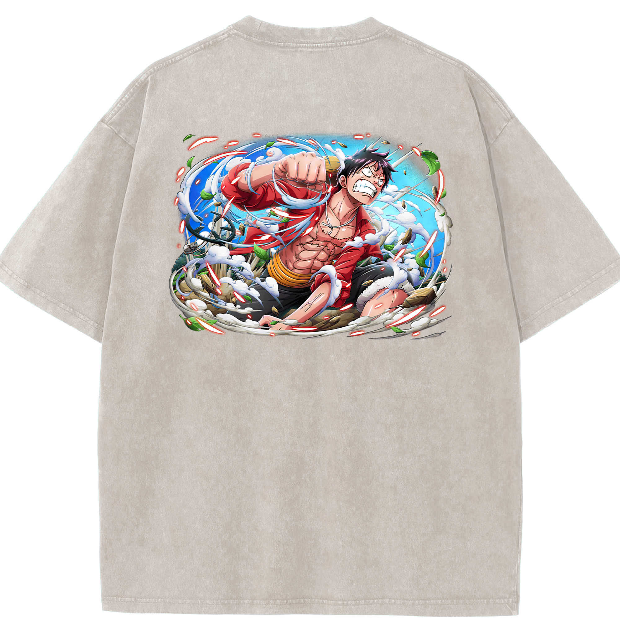 ワンピース モンキー・D・ルフィ ONE PIECE Monkey D. Luffy 綿100% ヴィンテージ風 半袖Tシャツ（背面プリント）