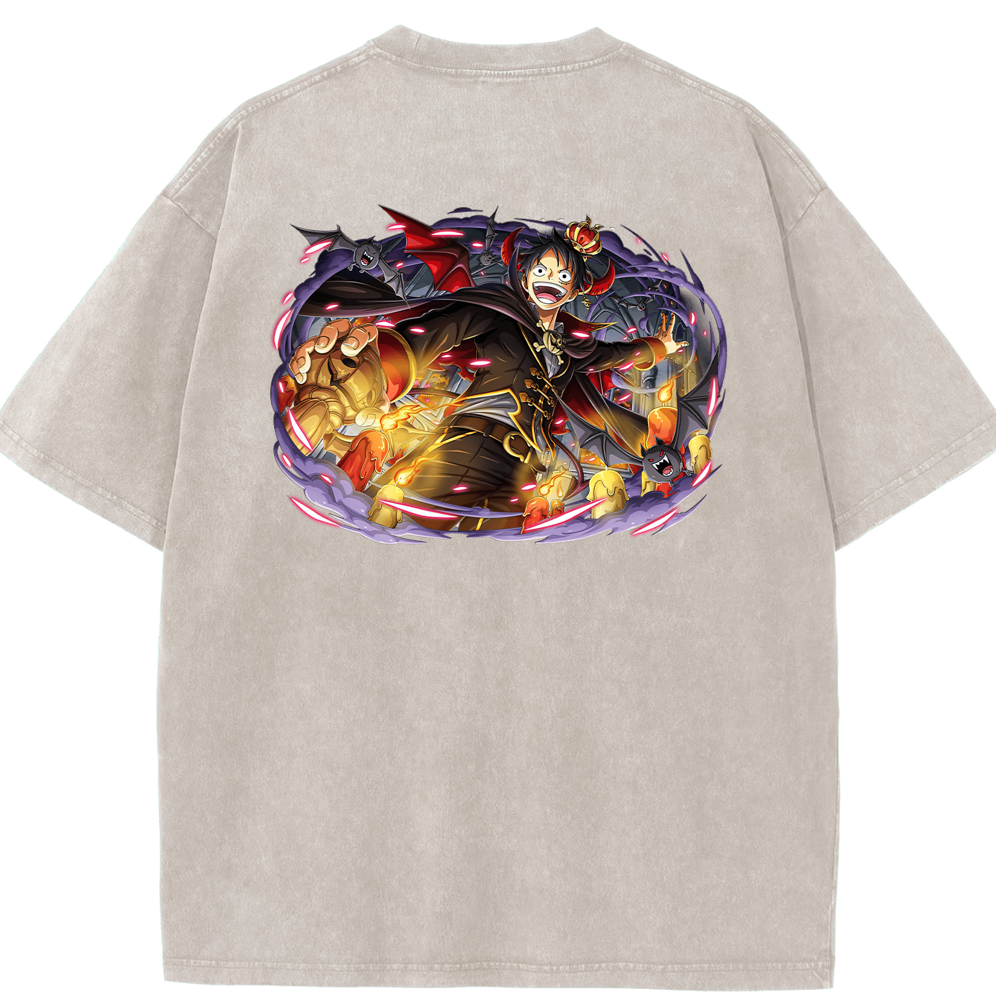ワンピース モンキー・D・ルフィ ONE PIECE Monkey D. Luffy 綿100% ヴィンテージ風 半袖Tシャツ（背面プリント）