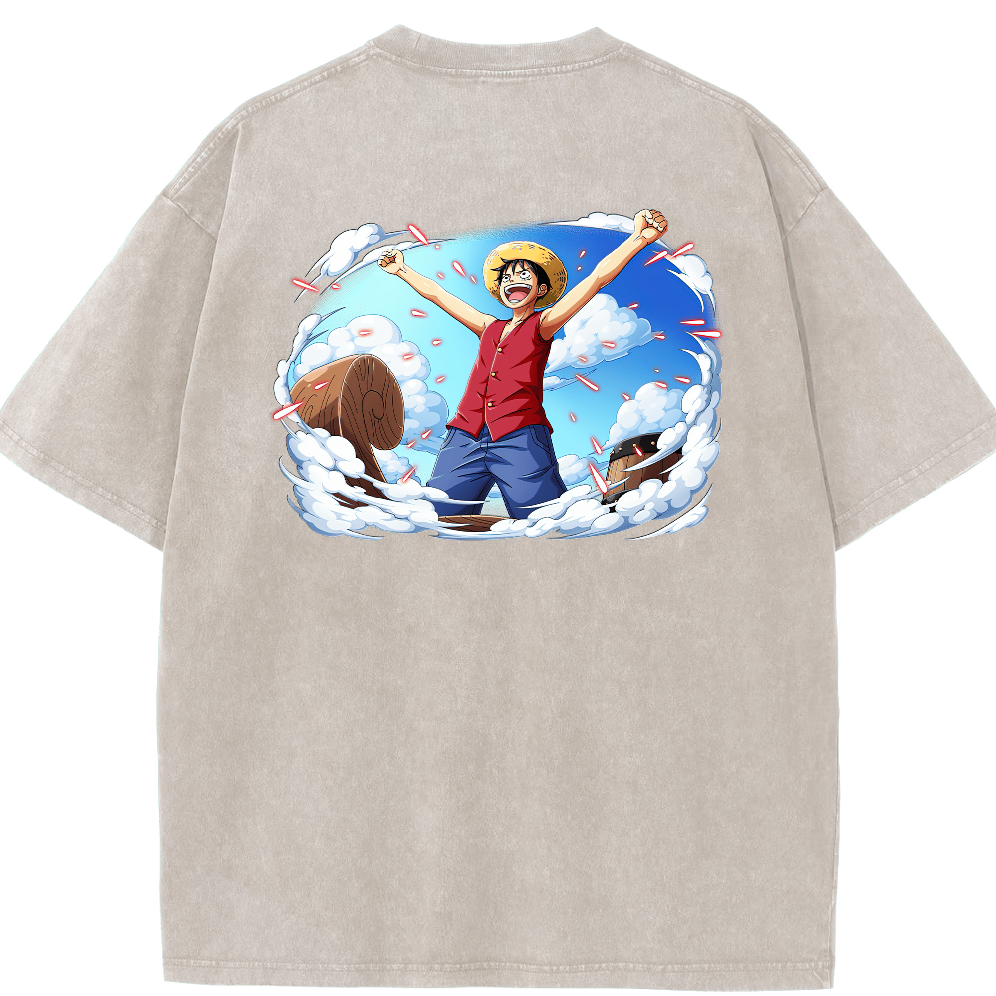 ワンピース モンキー・D・ルフィ ONE PIECE Monkey D. Luffy 綿100% ヴィンテージ風 半袖Tシャツ（背面プリント）