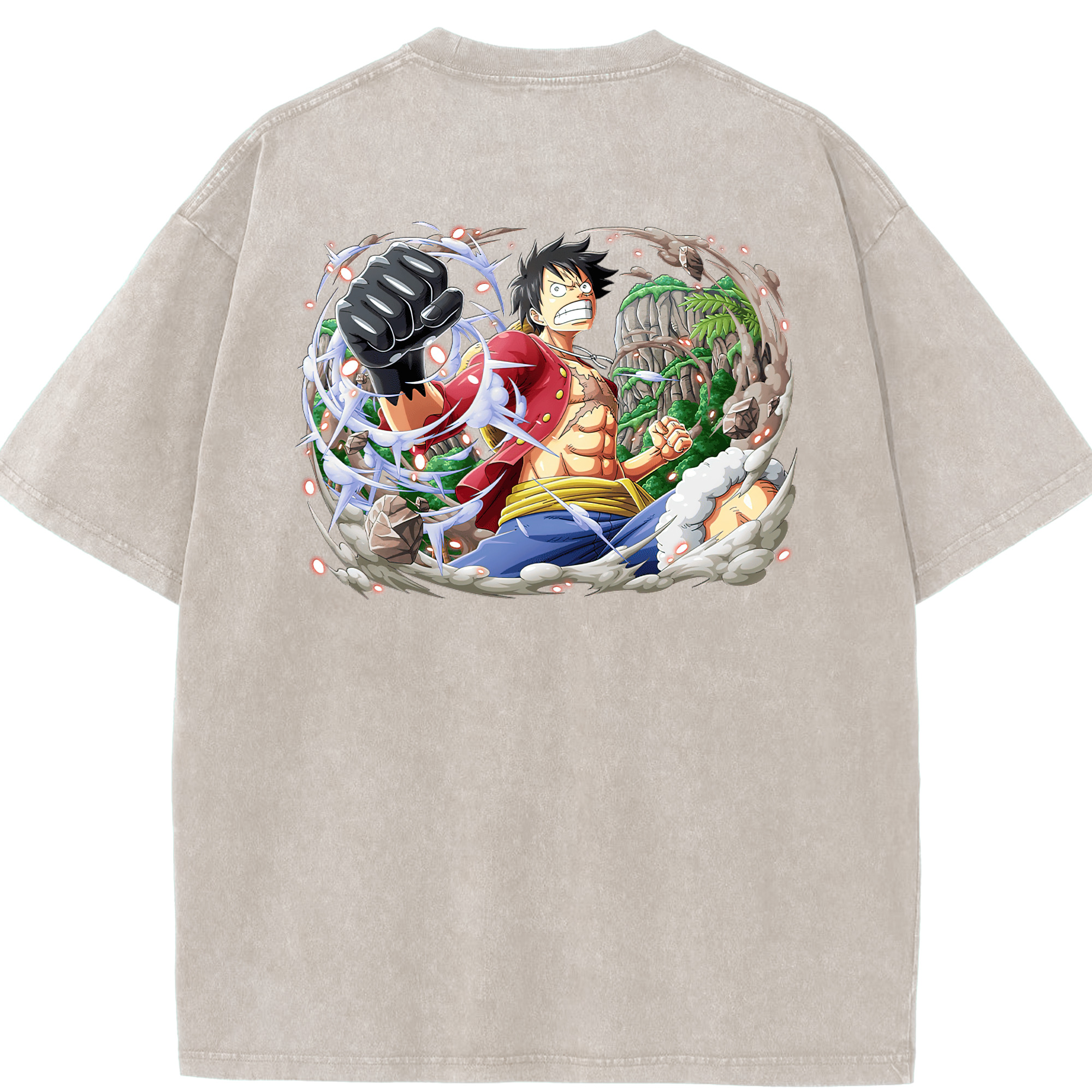 ワンピース モンキー・D・ルフィ ONE PIECE Monkey D. Luffy 綿100% ヴィンテージ風 半袖Tシャツ（背面プリント）