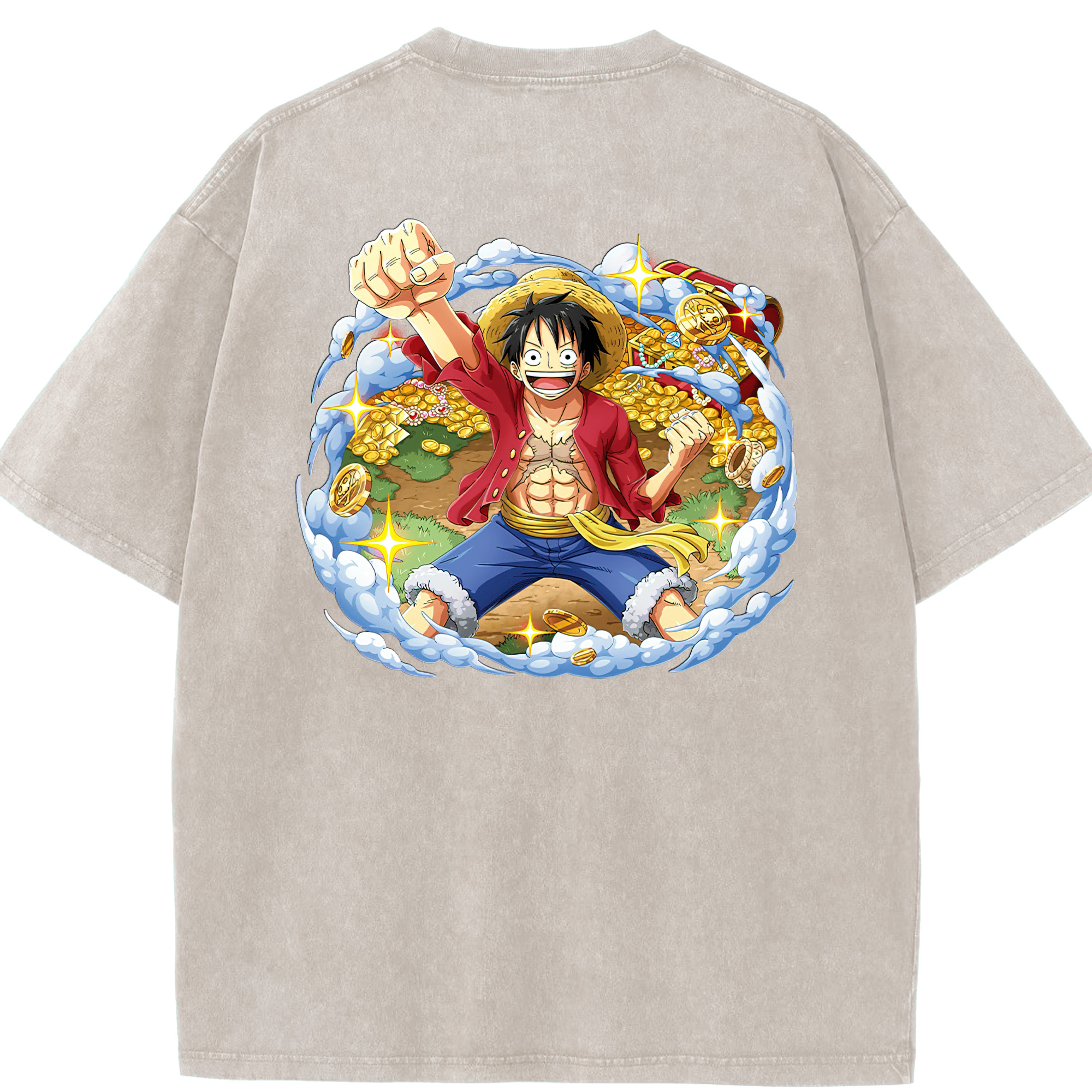 ワンピース モンキー・D・ルフィ ONE PIECE Monkey D. Luffy 綿100% ヴィンテージ風 半袖Tシャツ（背面プリント）