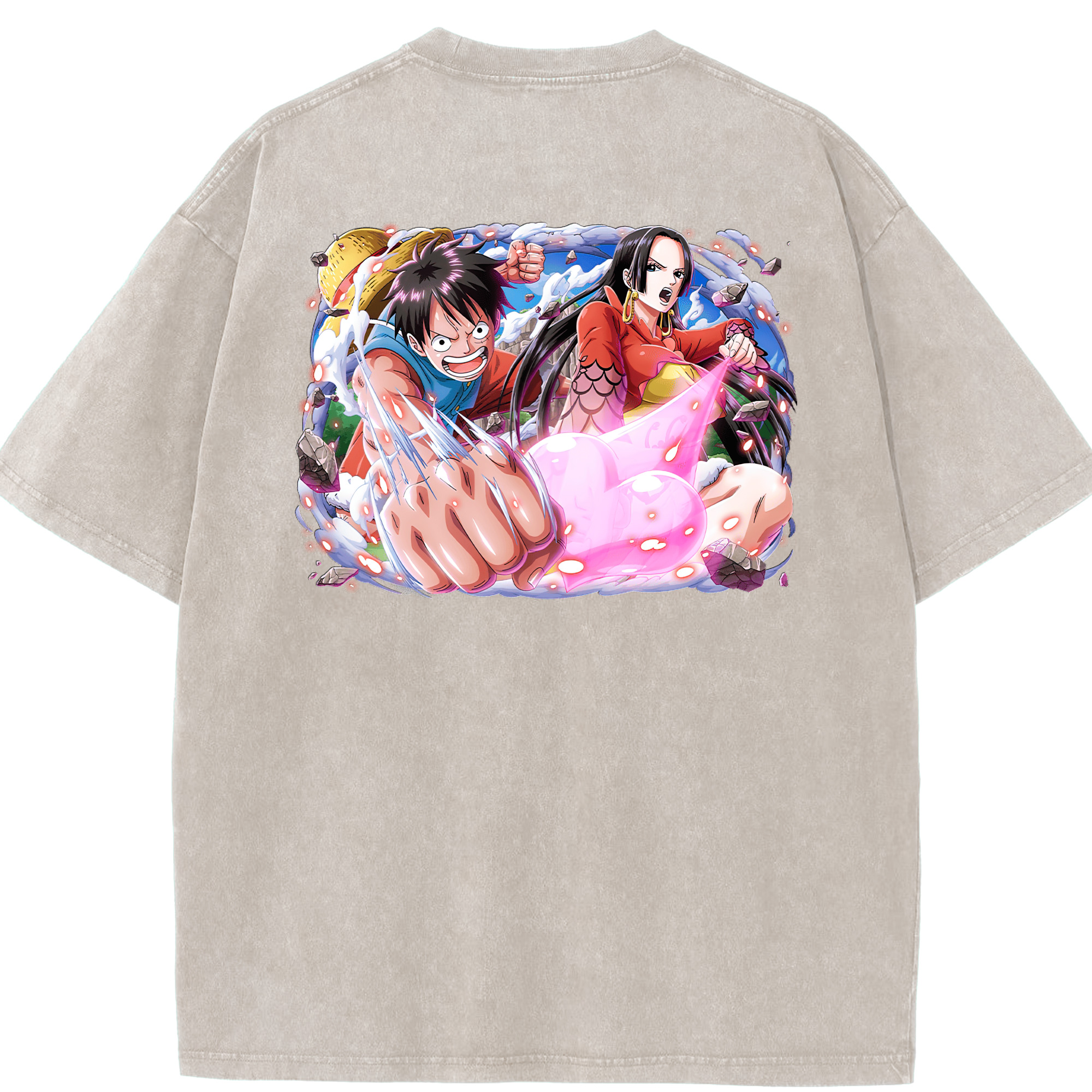 ワンピース モンキー・D・ルフィ ONE PIECE Monkey D. Luffy 綿100% ヴィンテージ風 半袖Tシャツ（背面プリント）