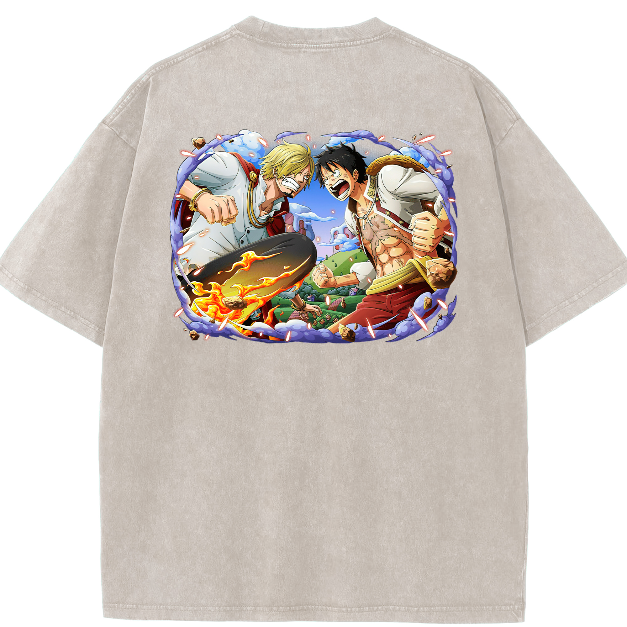 ワンピース モンキー・D・ルフィ ONE PIECE Monkey D. Luffy 綿100% ヴィンテージ風 半袖Tシャツ（背面プリント）