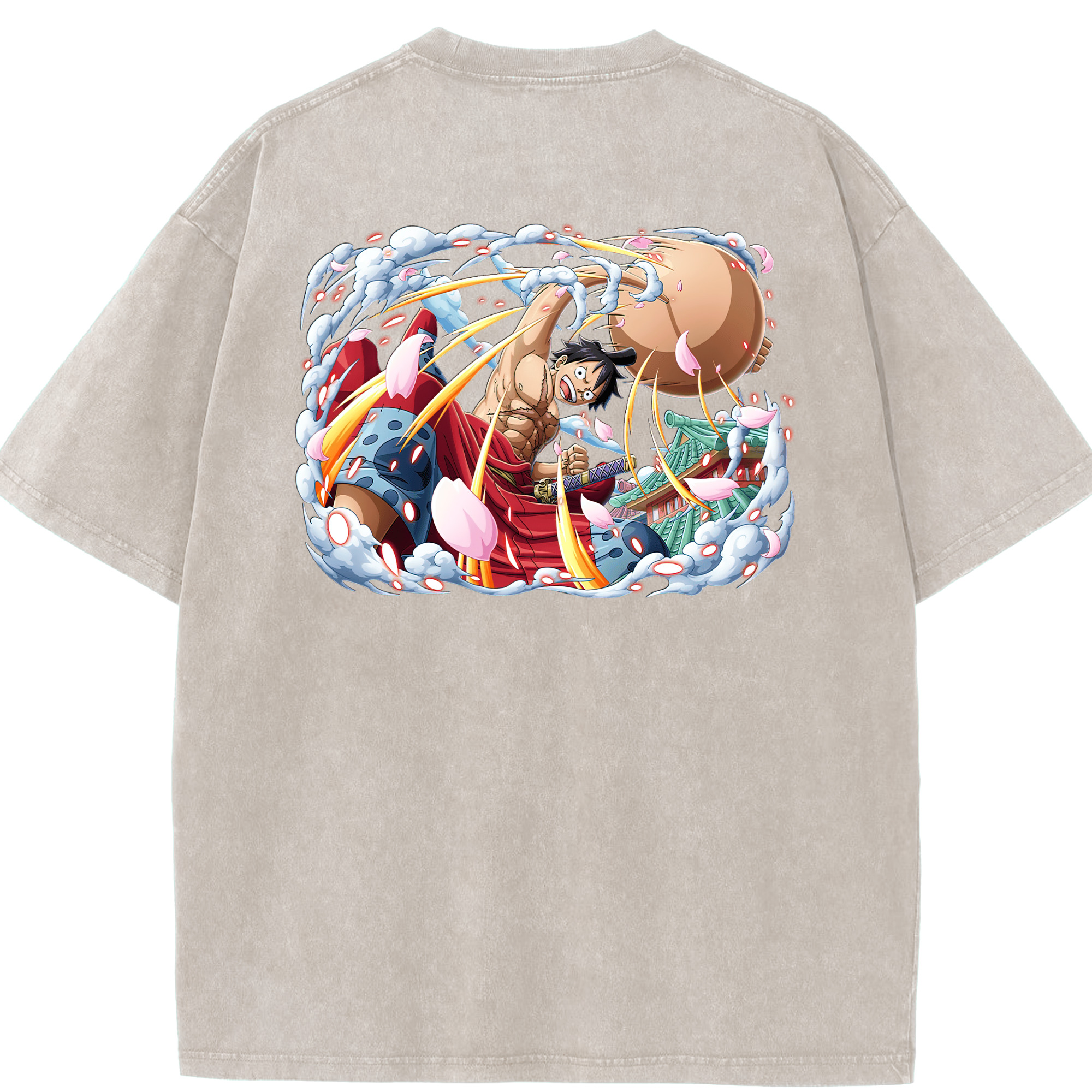 ワンピース モンキー・D・ルフィ ONE PIECE Monkey D. Luffy 綿100% ヴィンテージ風 半袖Tシャツ（背面プリント）