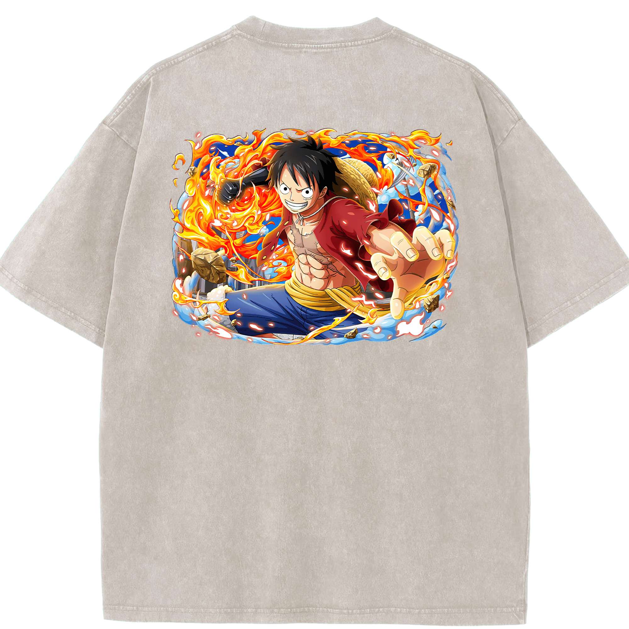 ワンピース モンキー・D・ルフィ ONE PIECE Monkey D. Luffy 綿100% ヴィンテージ風 半袖Tシャツ（背面プリント）