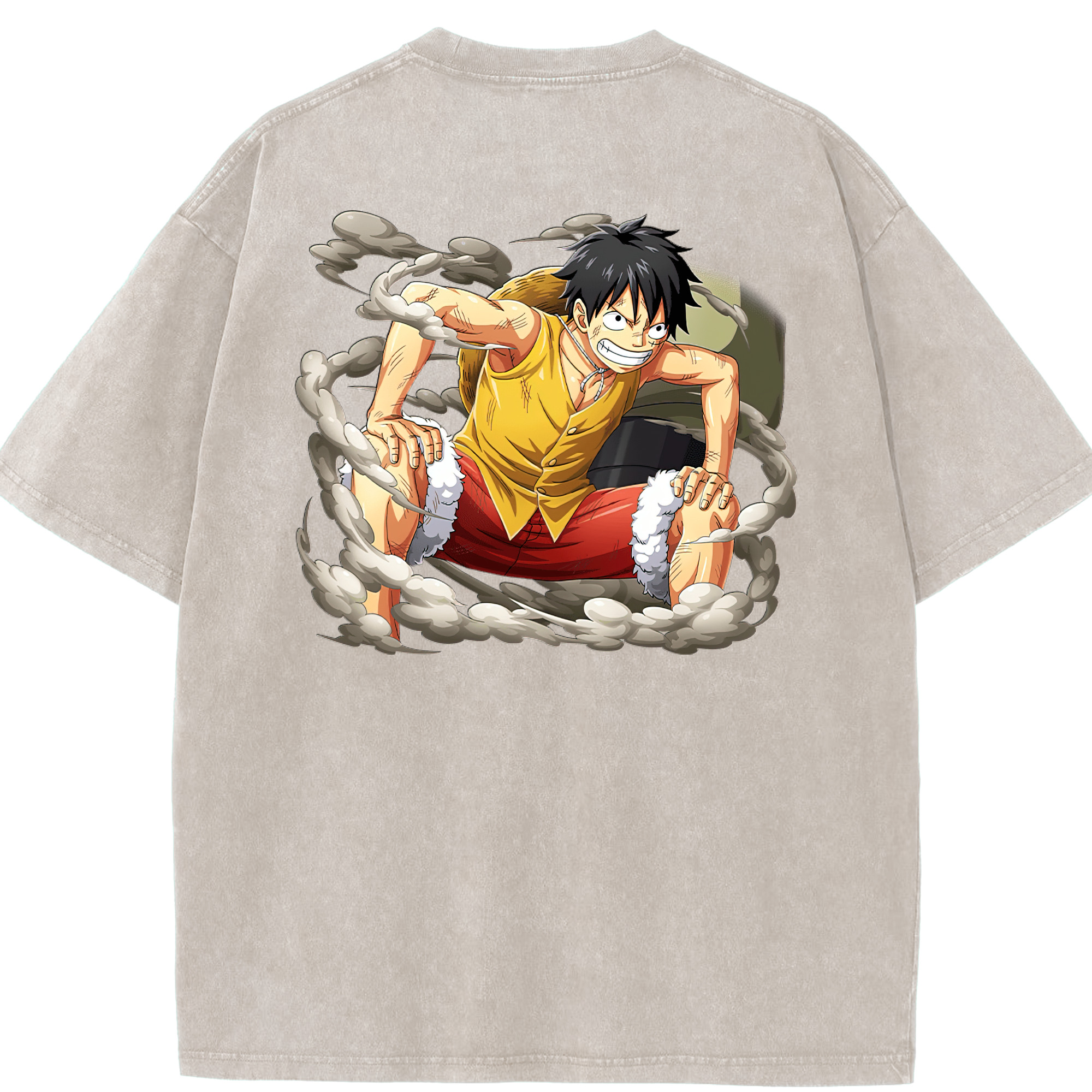 ワンピース モンキー・D・ルフィ ONE PIECE Monkey D. Luffy 綿100% ヴィンテージ風 半袖Tシャツ（背面プリント）