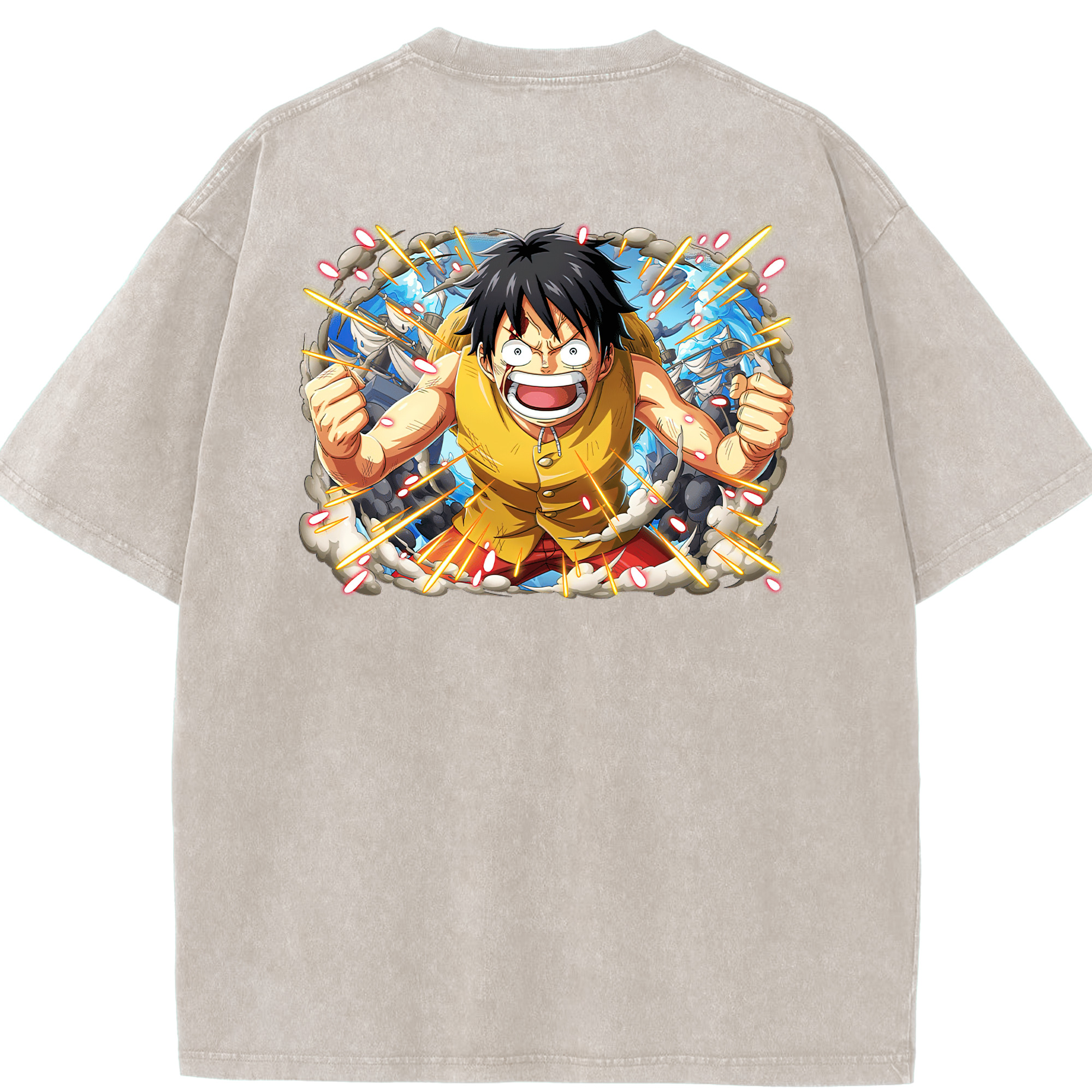 ワンピース モンキー・D・ルフィ ONE PIECE Monkey D. Luffy 綿100% ヴィンテージ風 半袖Tシャツ（背面プリント）