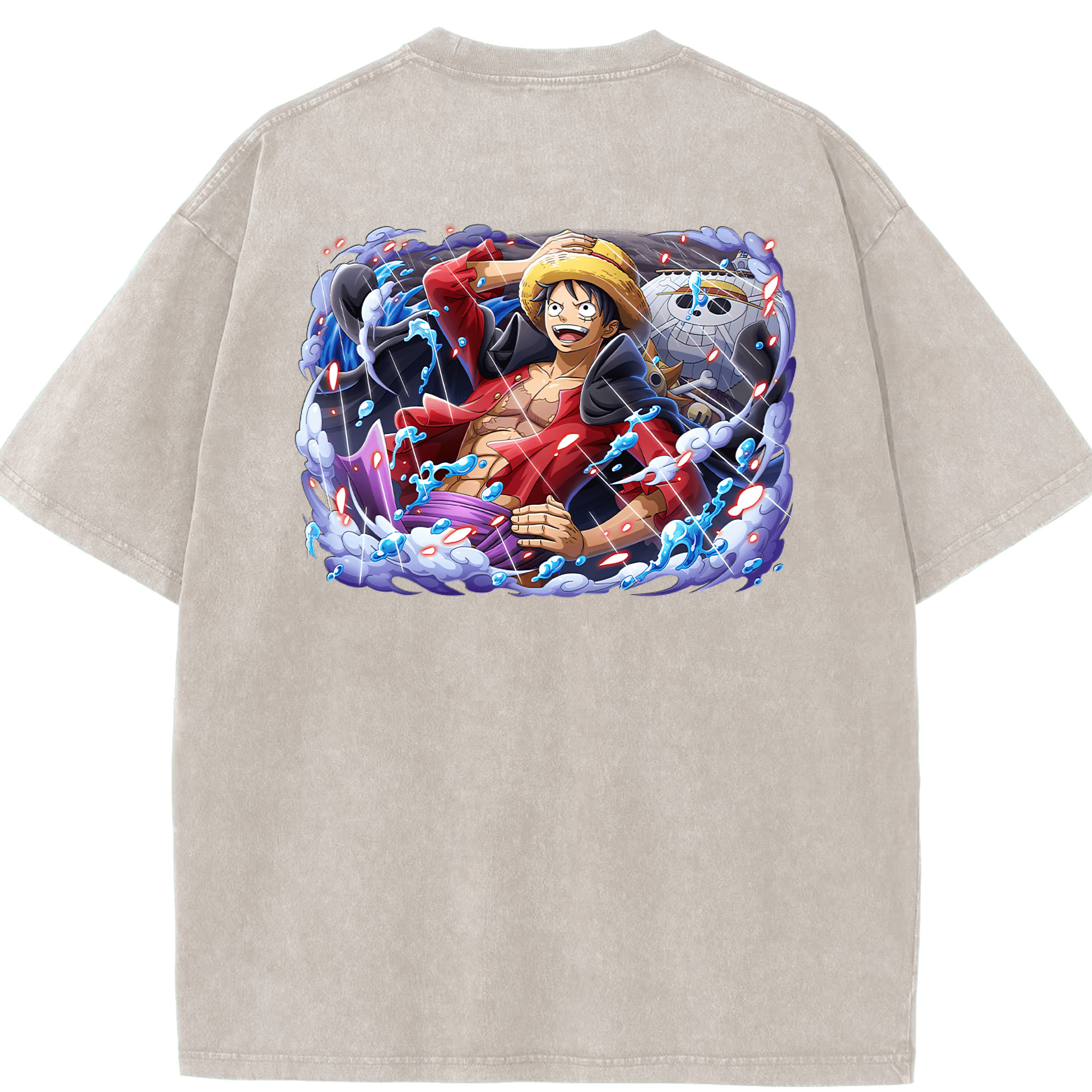ワンピース モンキー・D・ルフィ ONE PIECE Monkey D. Luffy 綿100% ヴィンテージ風 半袖Tシャツ（背面プリント）