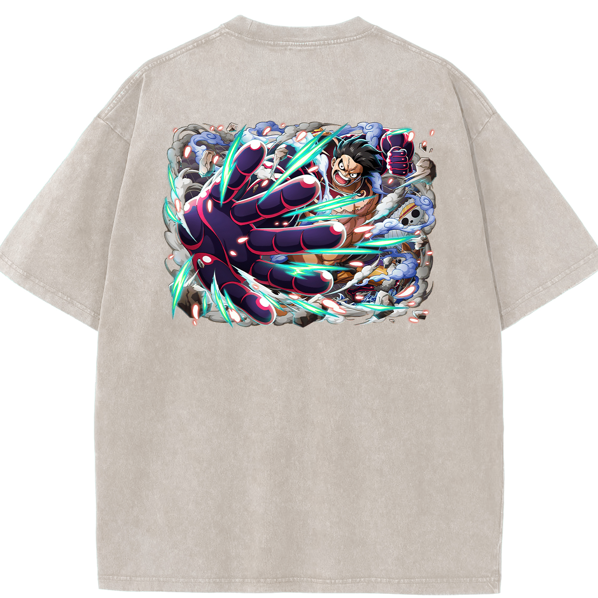 ワンピース モンキー・D・ルフィ ONE PIECE Monkey D. Luffy 綿100% ヴィンテージ風 半袖Tシャツ（背面プリント）