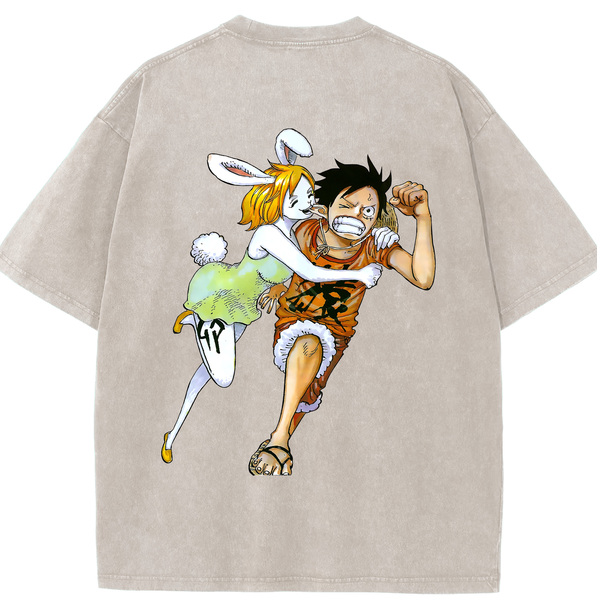 ワンピース モンキー・D・ルフィ ONE PIECE Monkey D. Luffy 綿100% ヴィンテージ風 半袖Tシャツ（背面プリント）