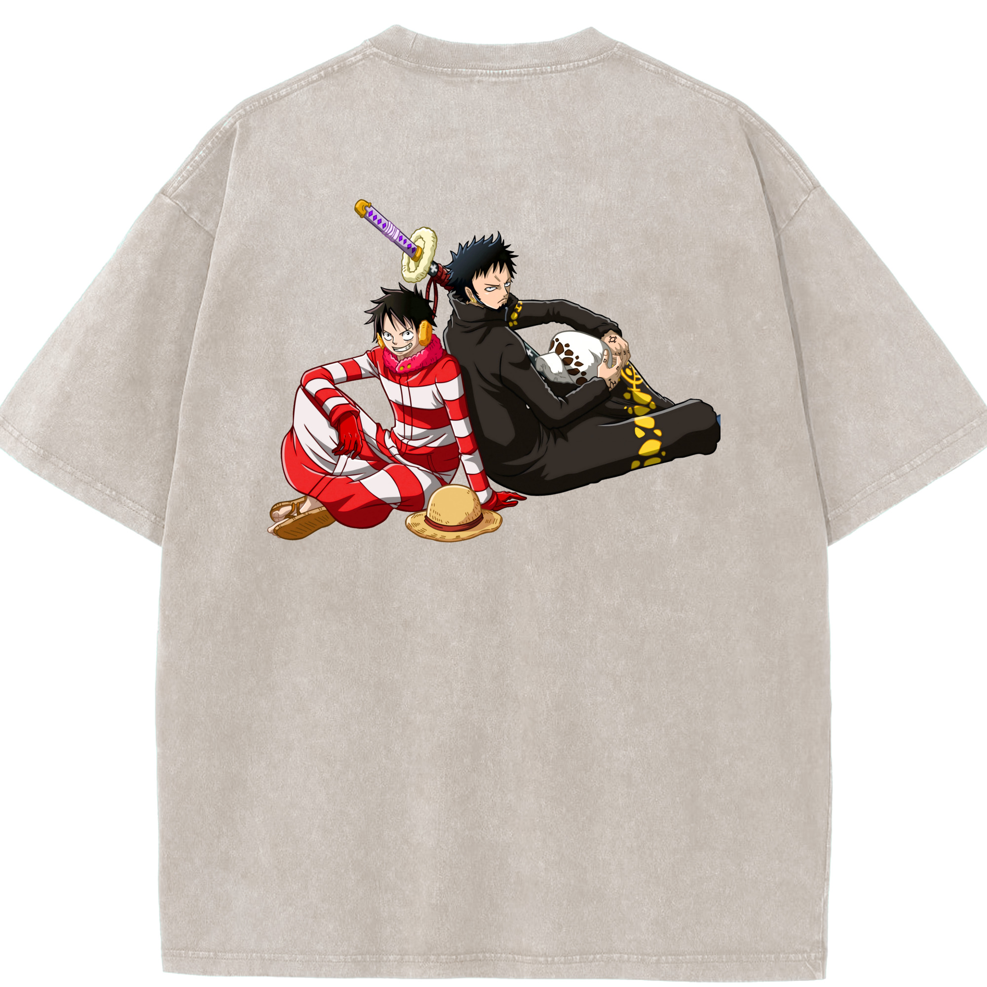 ワンピース モンキー・D・ルフィ ONE PIECE Monkey D. Luffy 綿100% ヴィンテージ風 半袖Tシャツ（背面プリント）
