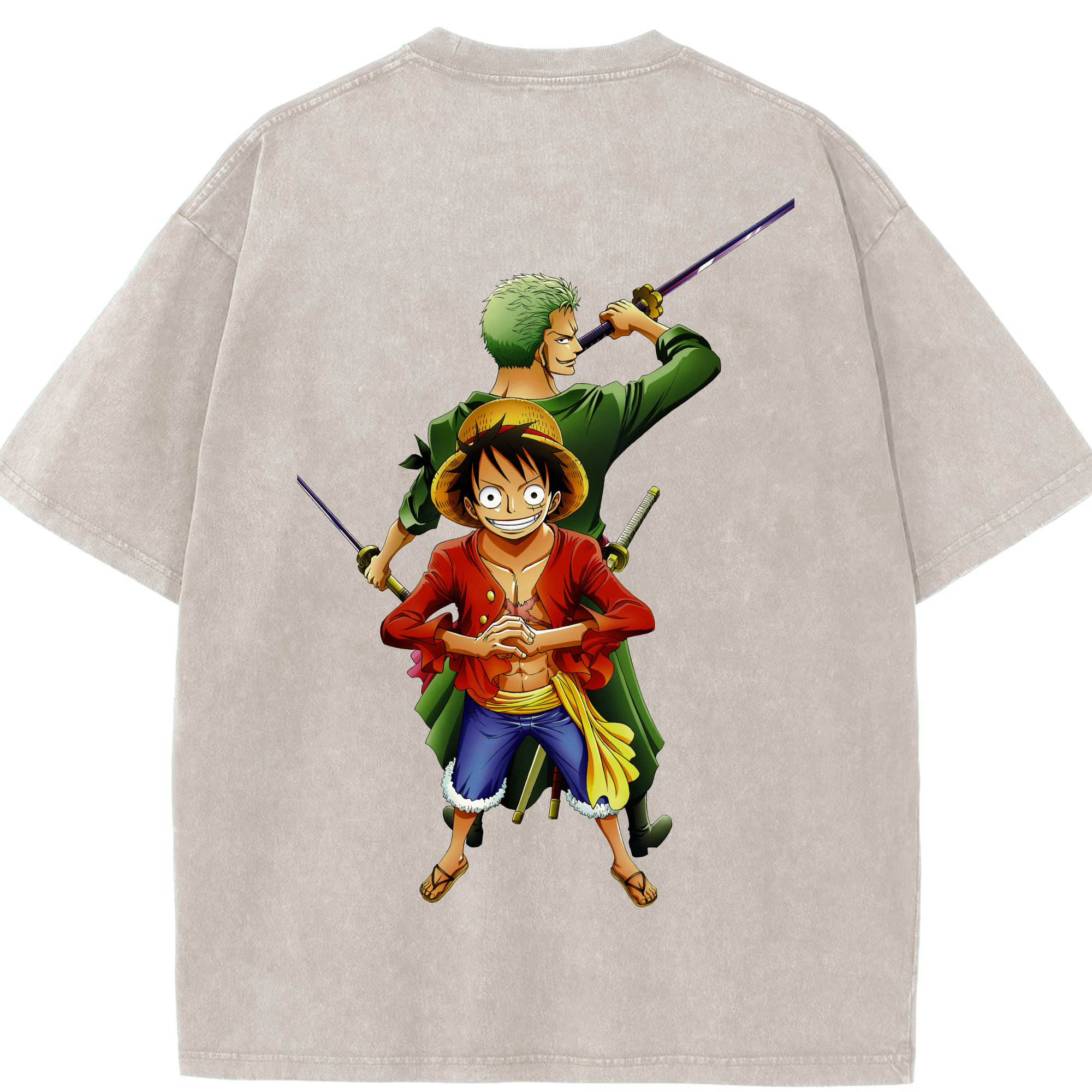 ワンピース モンキー・D・ルフィ ONE PIECE Monkey D. Luffy 綿100% ヴィンテージ風 半袖Tシャツ（背面プリント）