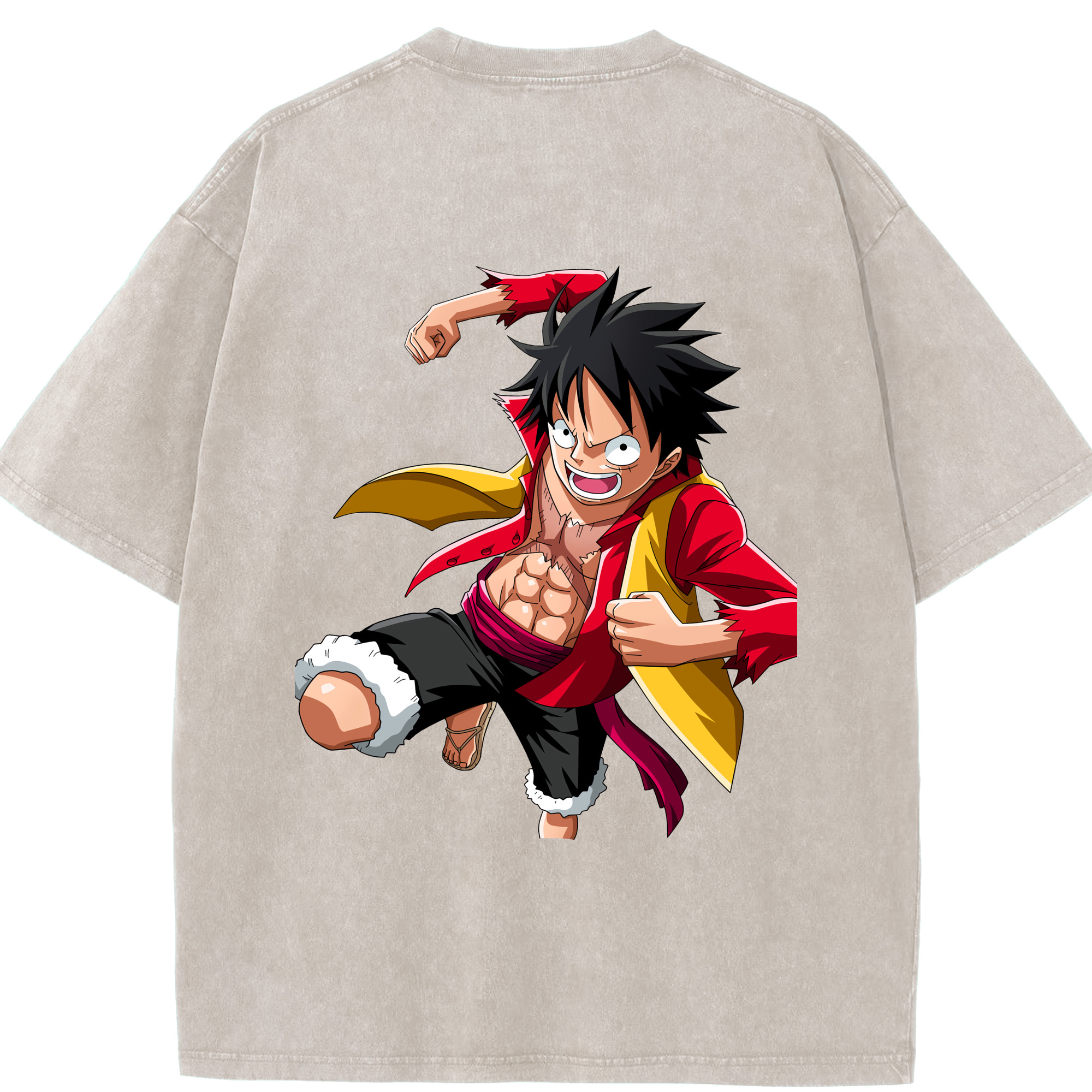 ワンピース モンキー・D・ルフィ ONE PIECE Monkey D. Luffy 綿100% ヴィンテージ風 半袖Tシャツ（背面プリント）