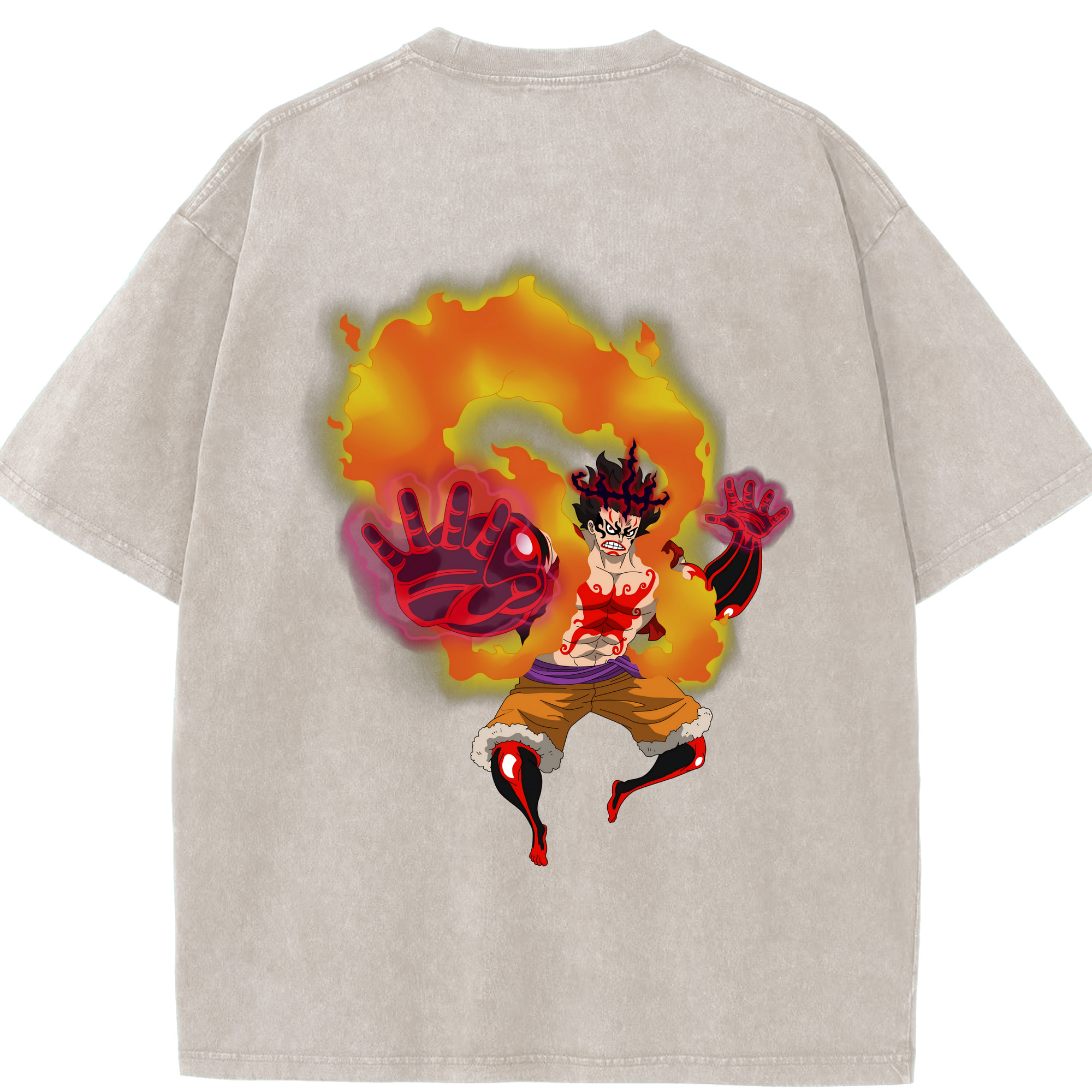 ワンピース モンキー・D・ルフィ ONE PIECE Monkey D. Luffy 綿100% ヴィンテージ風 半袖Tシャツ（背面プリント）