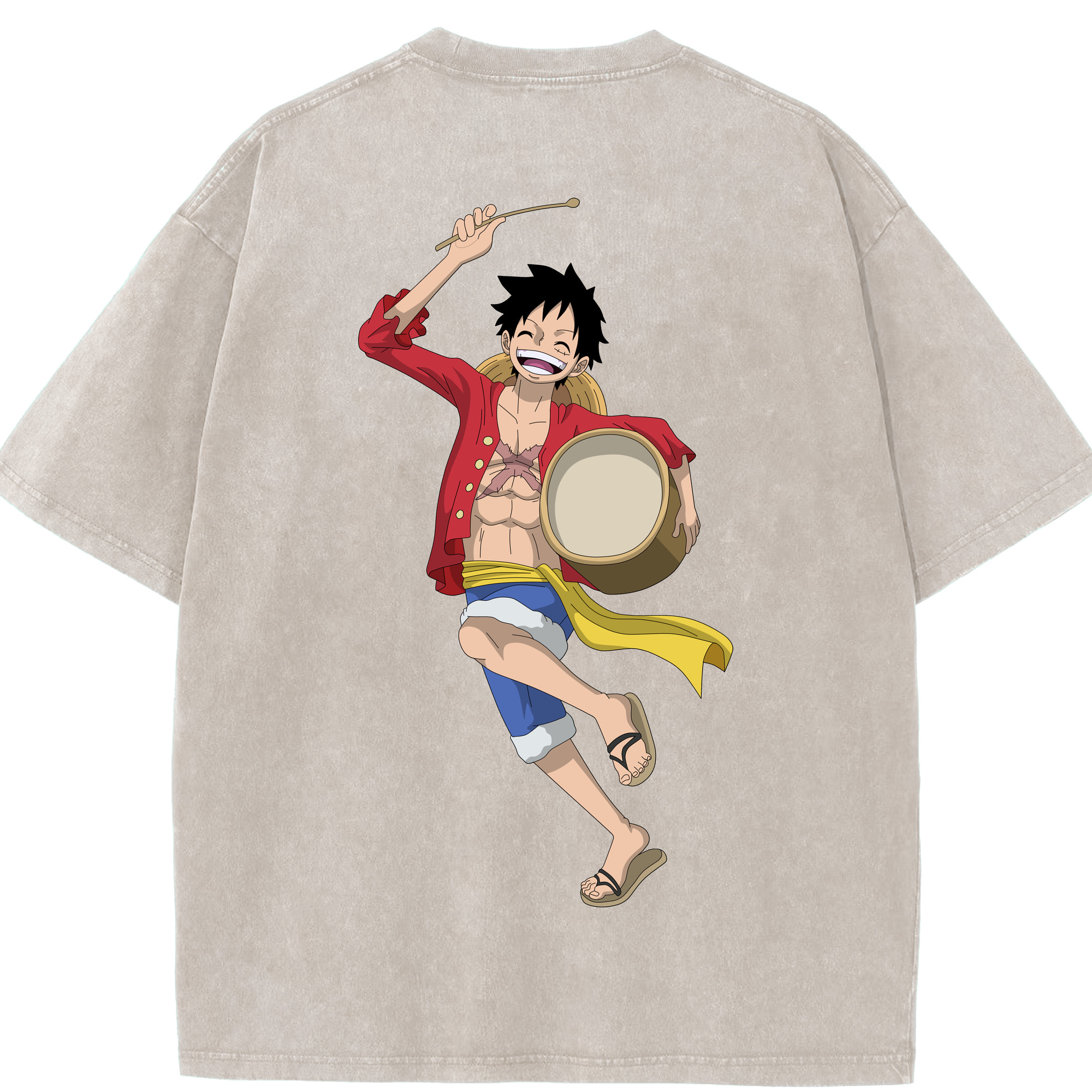 ワンピース モンキー・D・ルフィ ONE PIECE Monkey D. Luffy 綿100% ヴィンテージ風 半袖Tシャツ（背面プリント）