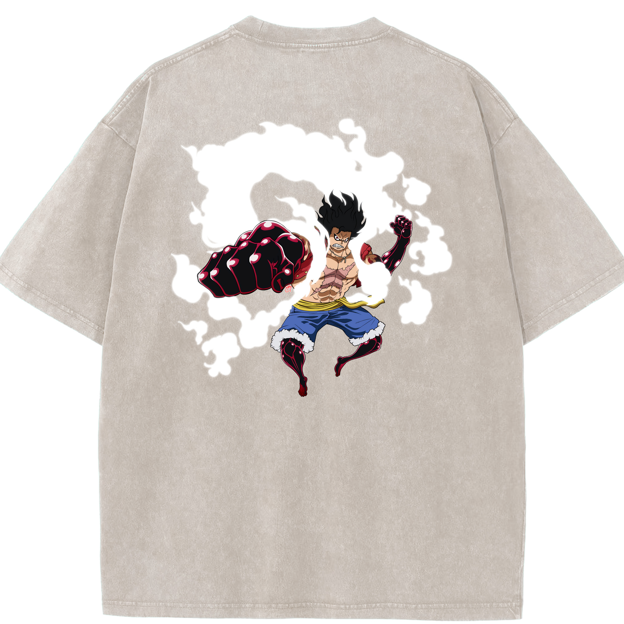 ワンピース モンキー・D・ルフィ ONE PIECE Monkey D. Luffy 綿100% ヴィンテージ風 半袖Tシャツ（背面プリント）