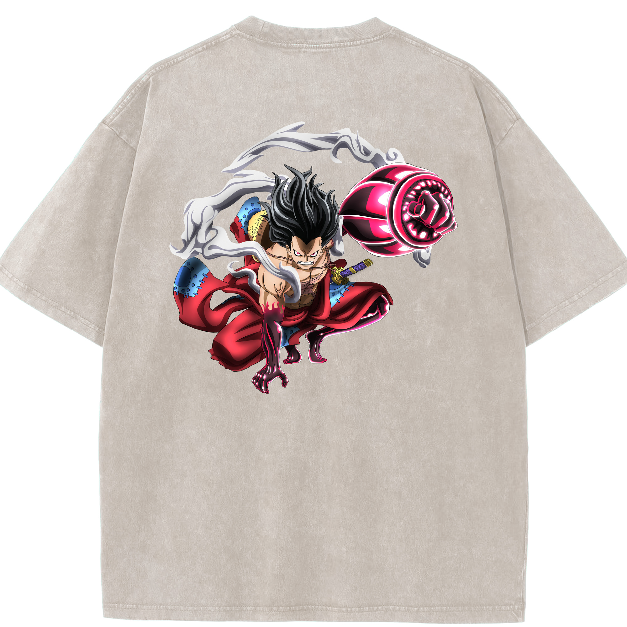 ワンピース モンキー・D・ルフィ ONE PIECE Monkey D. Luffy 綿100% ヴィンテージ風 半袖Tシャツ（背面プリント）