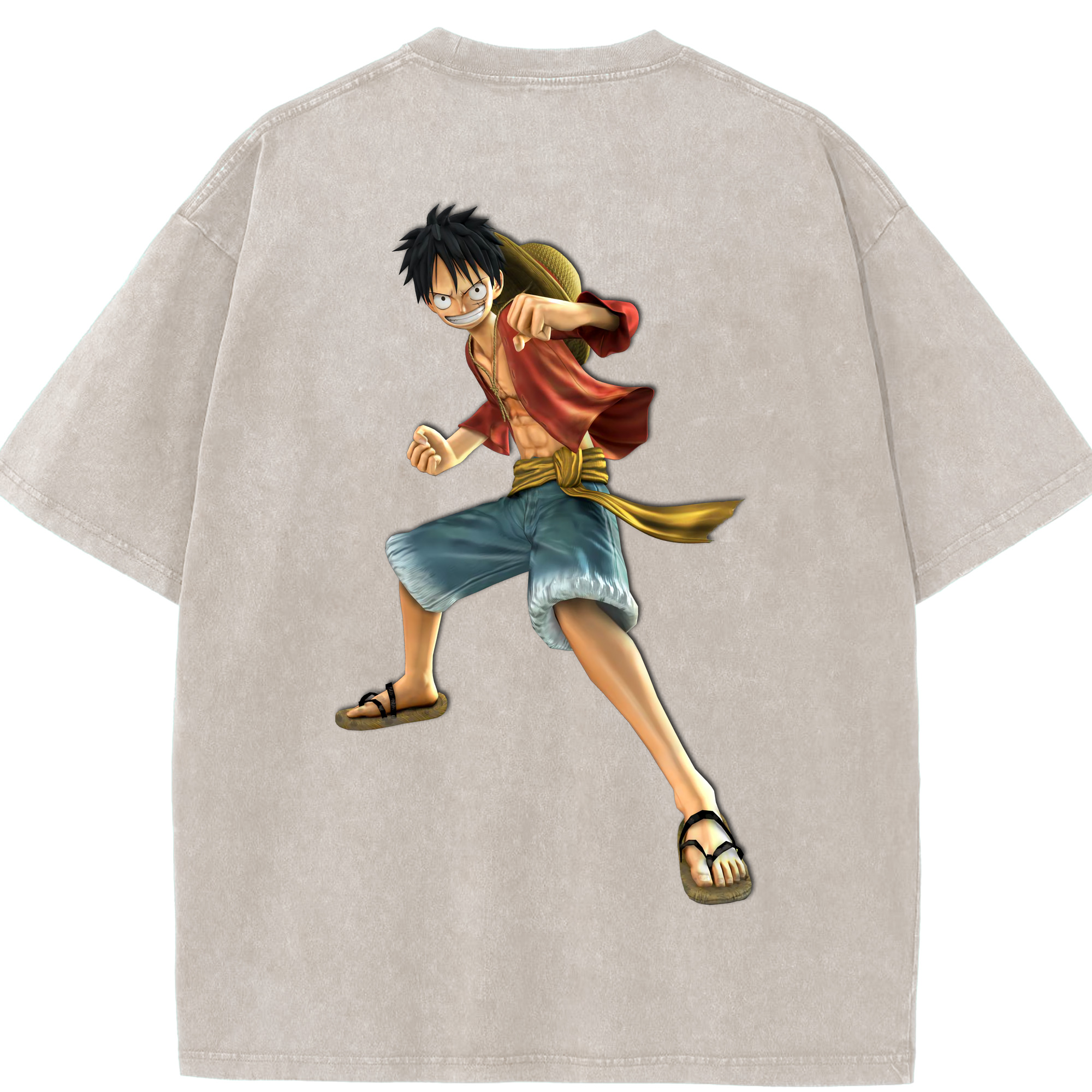 ワンピース モンキー・D・ルフィ ONE PIECE Monkey D. Luffy 綿100% ヴィンテージ風 半袖Tシャツ（背面プリント）