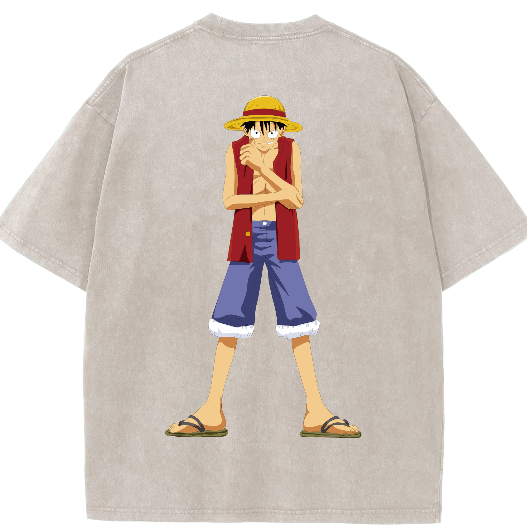 ワンピース モンキー・D・ルフィ ONE PIECE Monkey D. Luffy 綿100% ヴィンテージ風 半袖Tシャツ（背面プリント）