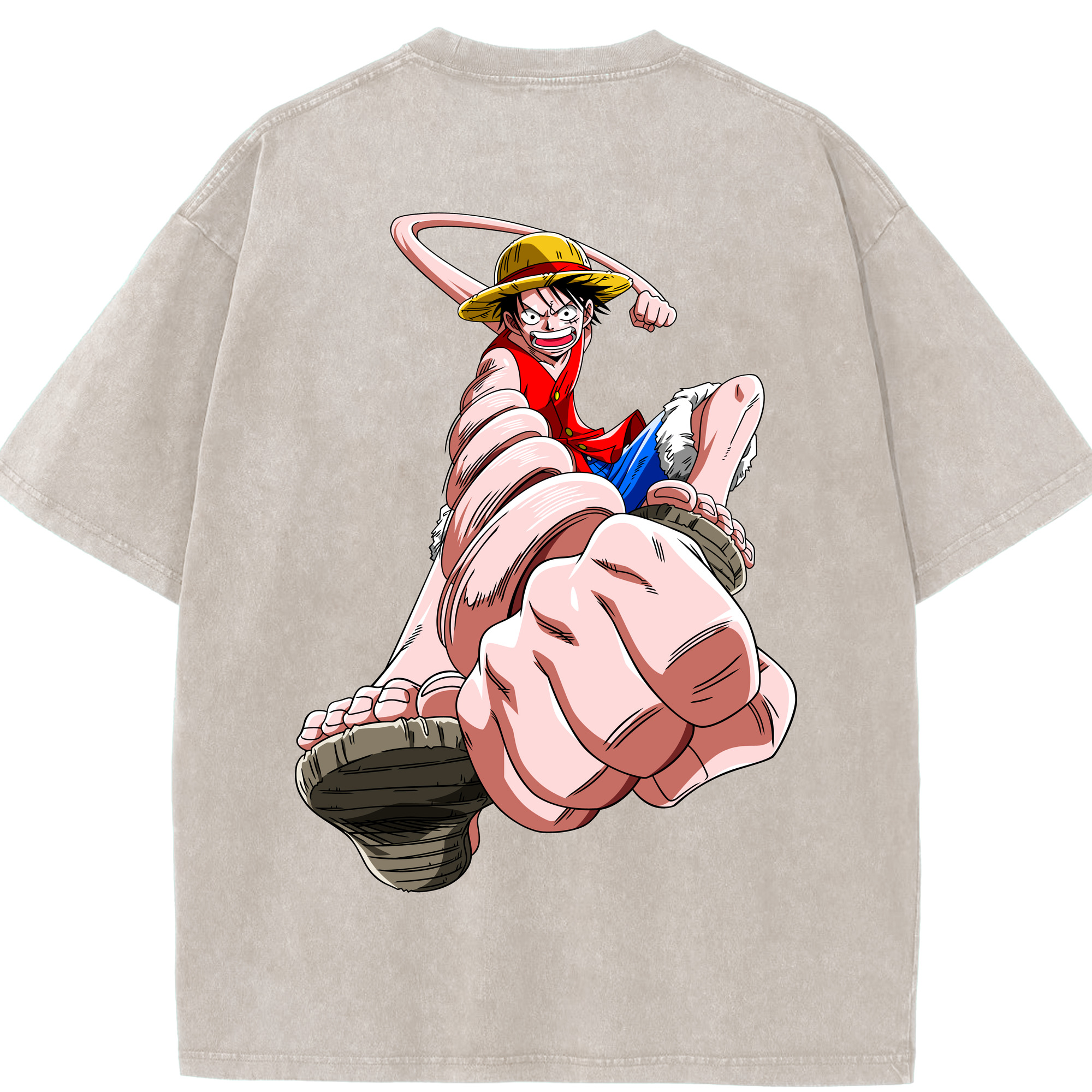 ワンピース モンキー・D・ルフィ ONE PIECE Monkey D. Luffy 綿100% ヴィンテージ風 半袖Tシャツ（背面プリント）