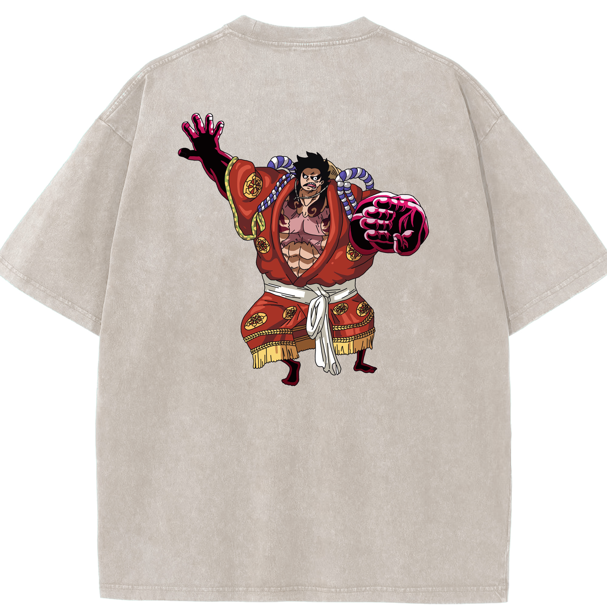 ワンピース モンキー・D・ルフィ ONE PIECE Monkey D. Luffy 綿100% ヴィンテージ風 半袖Tシャツ（背面プリント）