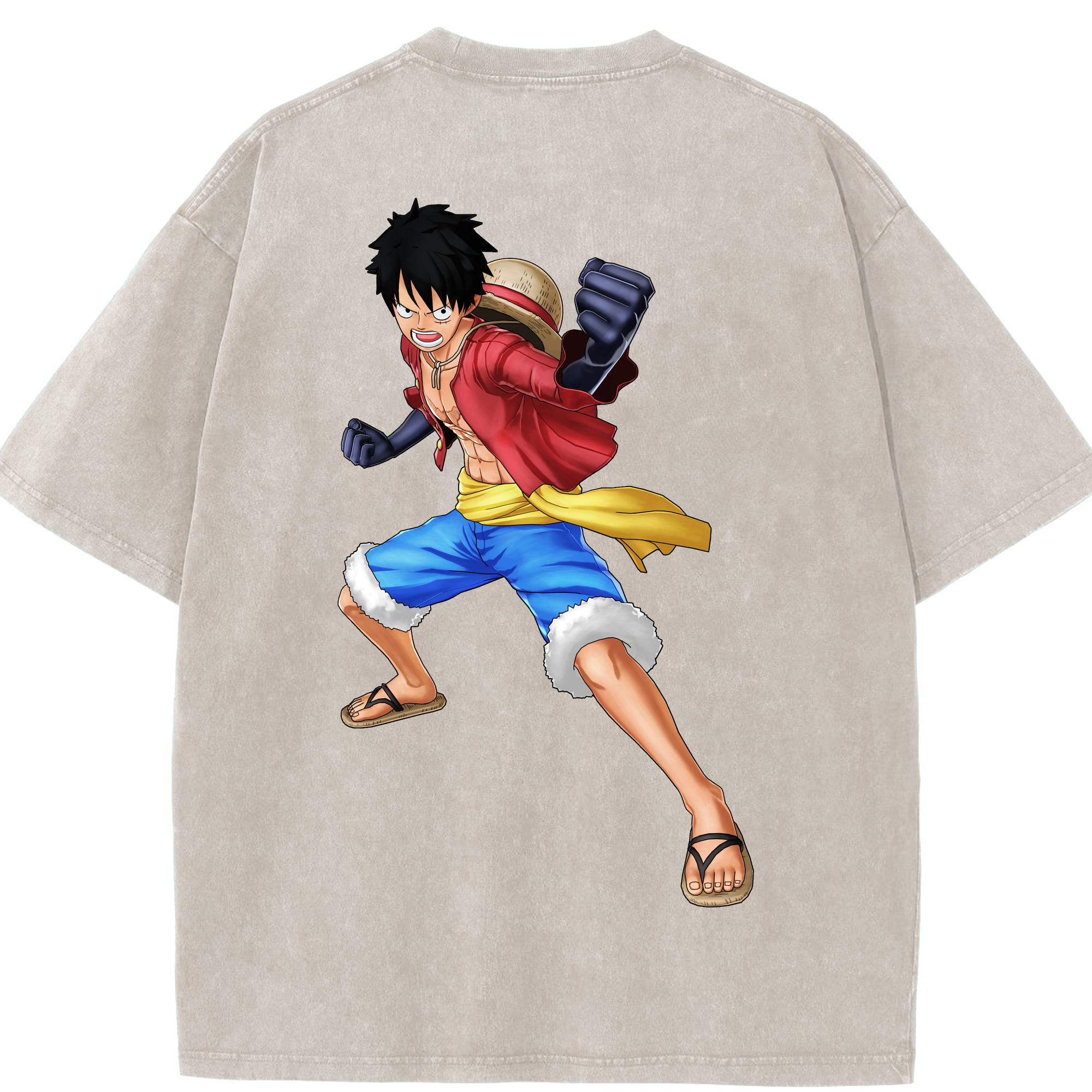 ワンピース モンキー・D・ルフィ ONE PIECE Monkey D. Luffy 綿100% ヴィンテージ風 半袖Tシャツ（背面プリント）