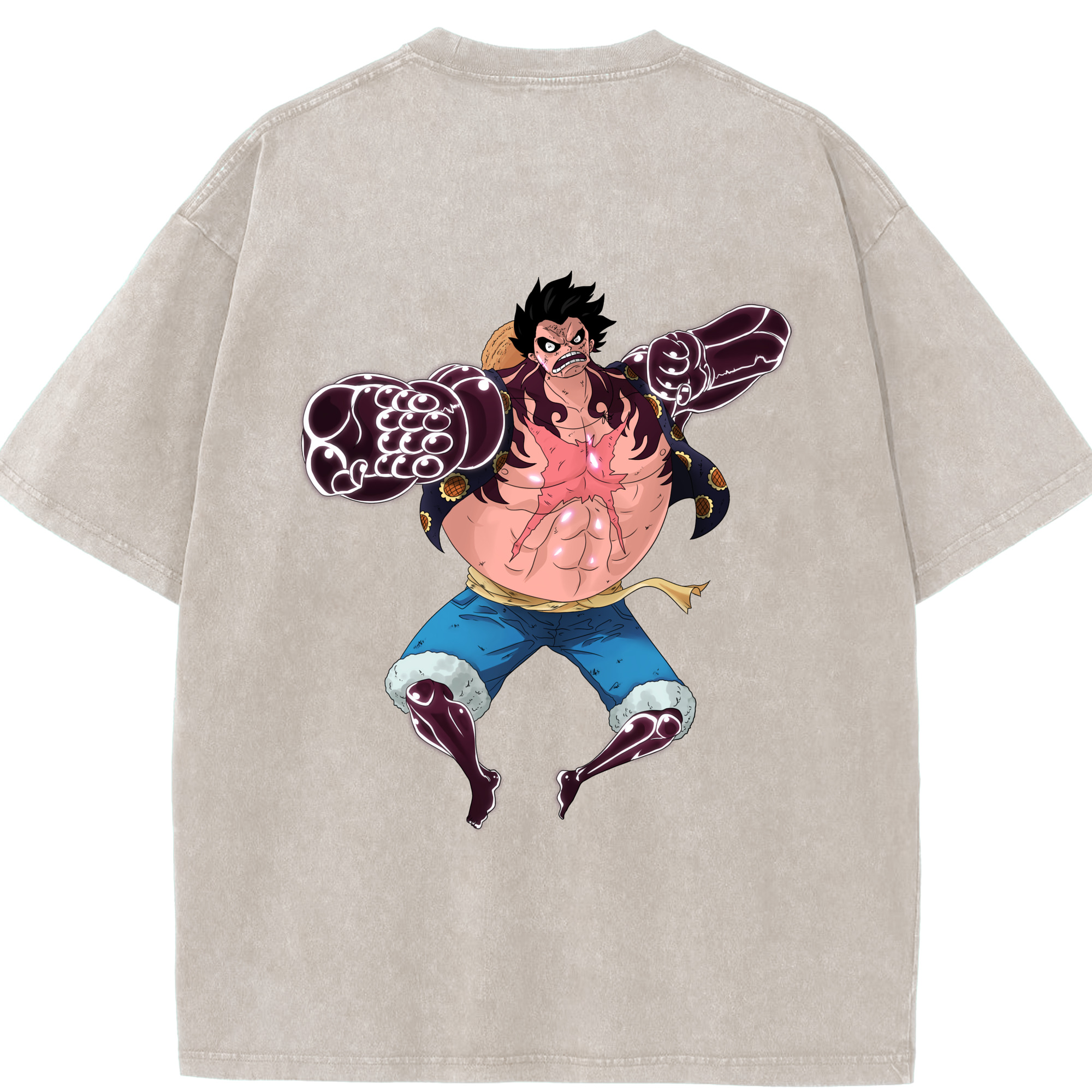 ワンピース モンキー・D・ルフィ ONE PIECE Monkey D. Luffy 綿100% ヴィンテージ風 半袖Tシャツ（背面プリント）