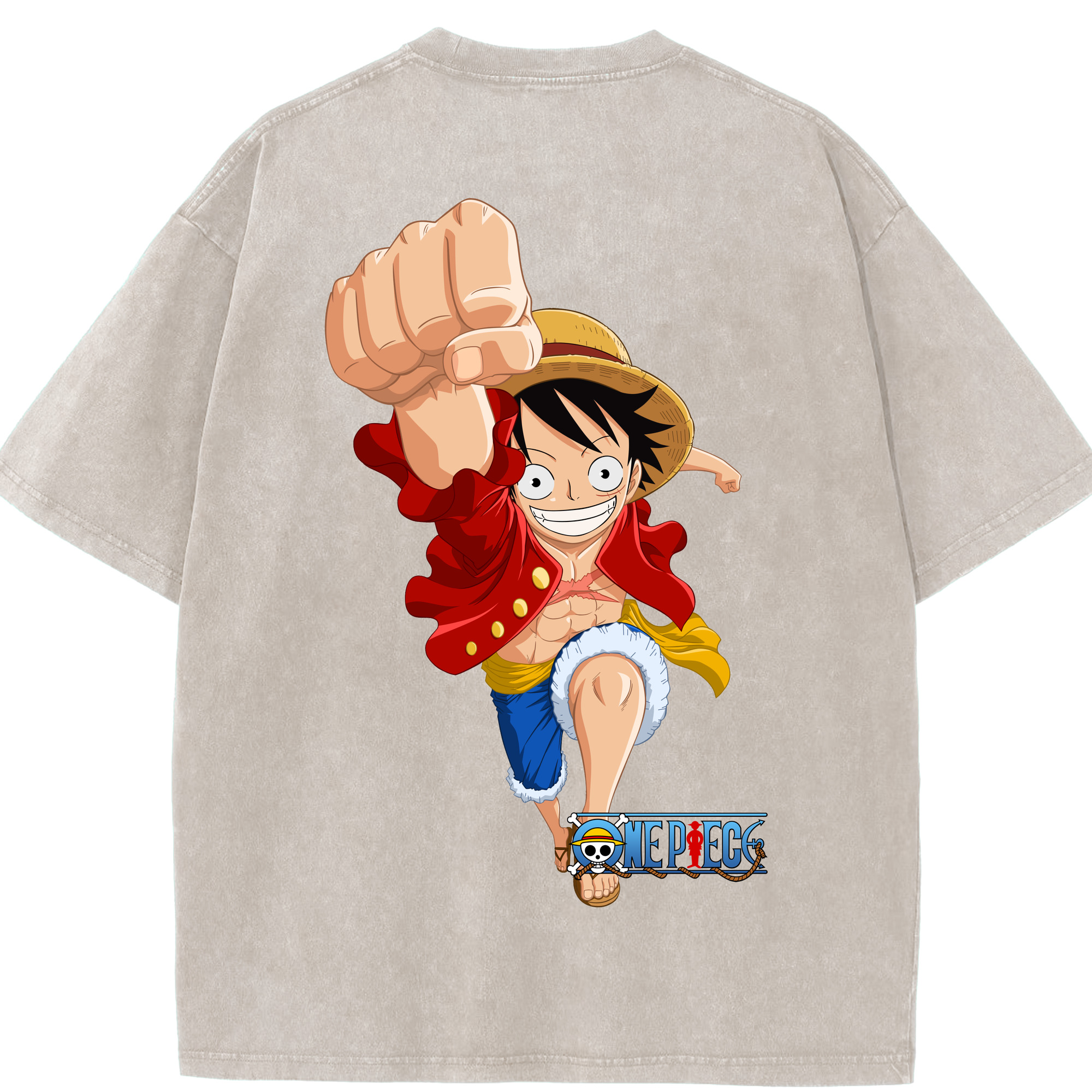 ワンピース モンキー・D・ルフィ ONE PIECE Monkey D. Luffy 綿100% ヴィンテージ風 半袖Tシャツ（背面プリント）
