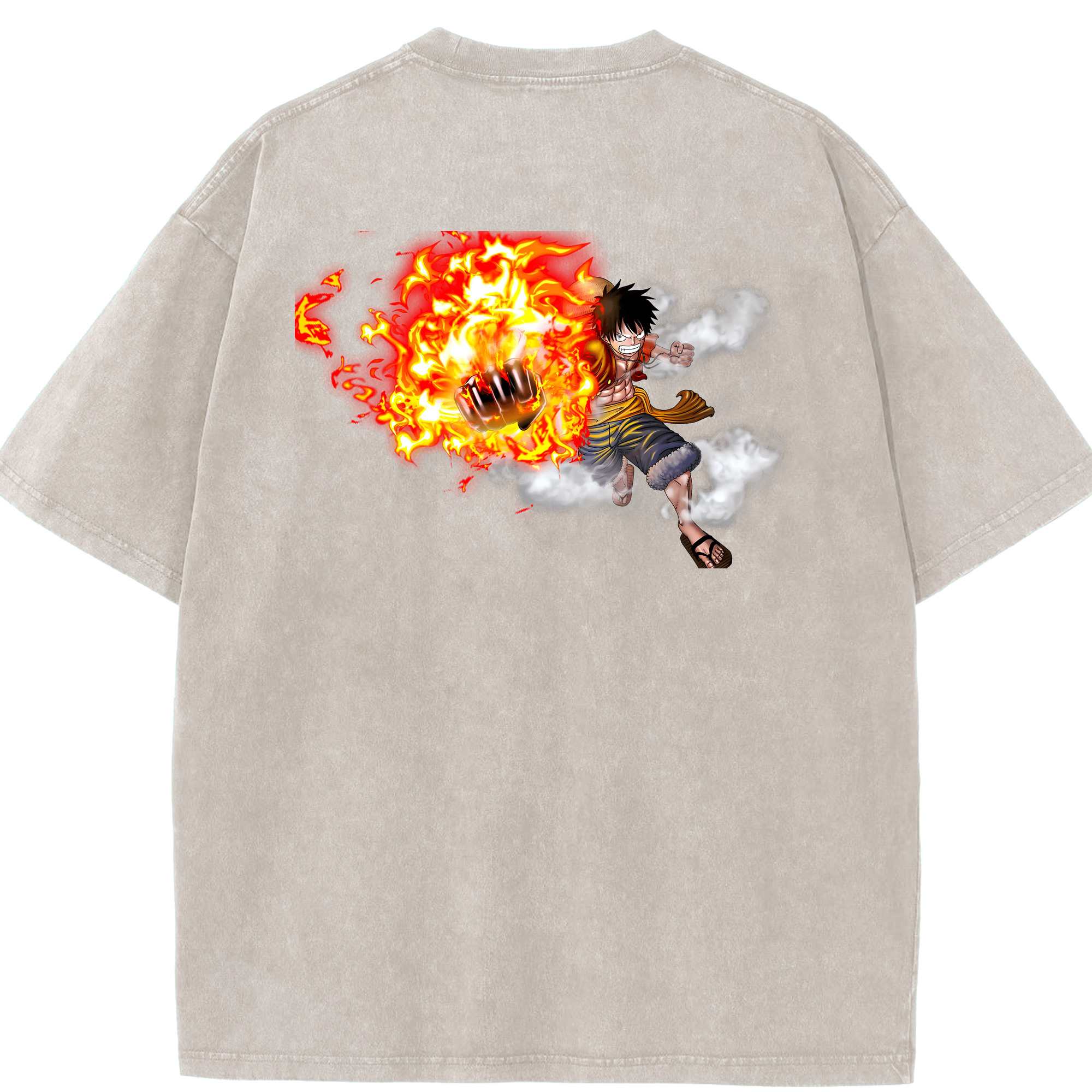 ワンピース モンキー・D・ルフィ ONE PIECE Monkey D. Luffy 綿100% ヴィンテージ風 半袖Tシャツ（背面プリント）