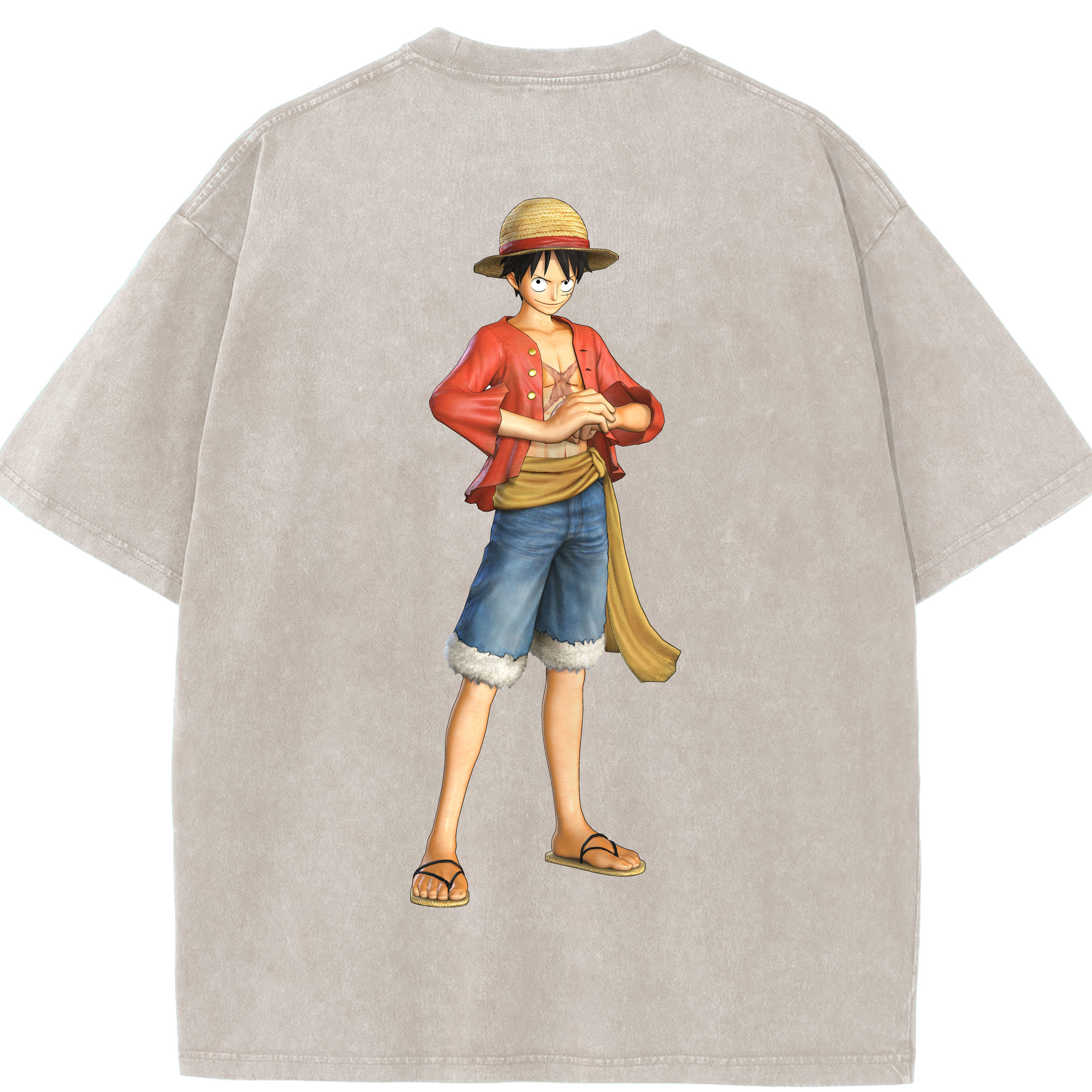 ワンピース モンキー・D・ルフィ ONE PIECE Monkey D. Luffy 綿100% ヴィンテージ風 半袖Tシャツ（背面プリント）